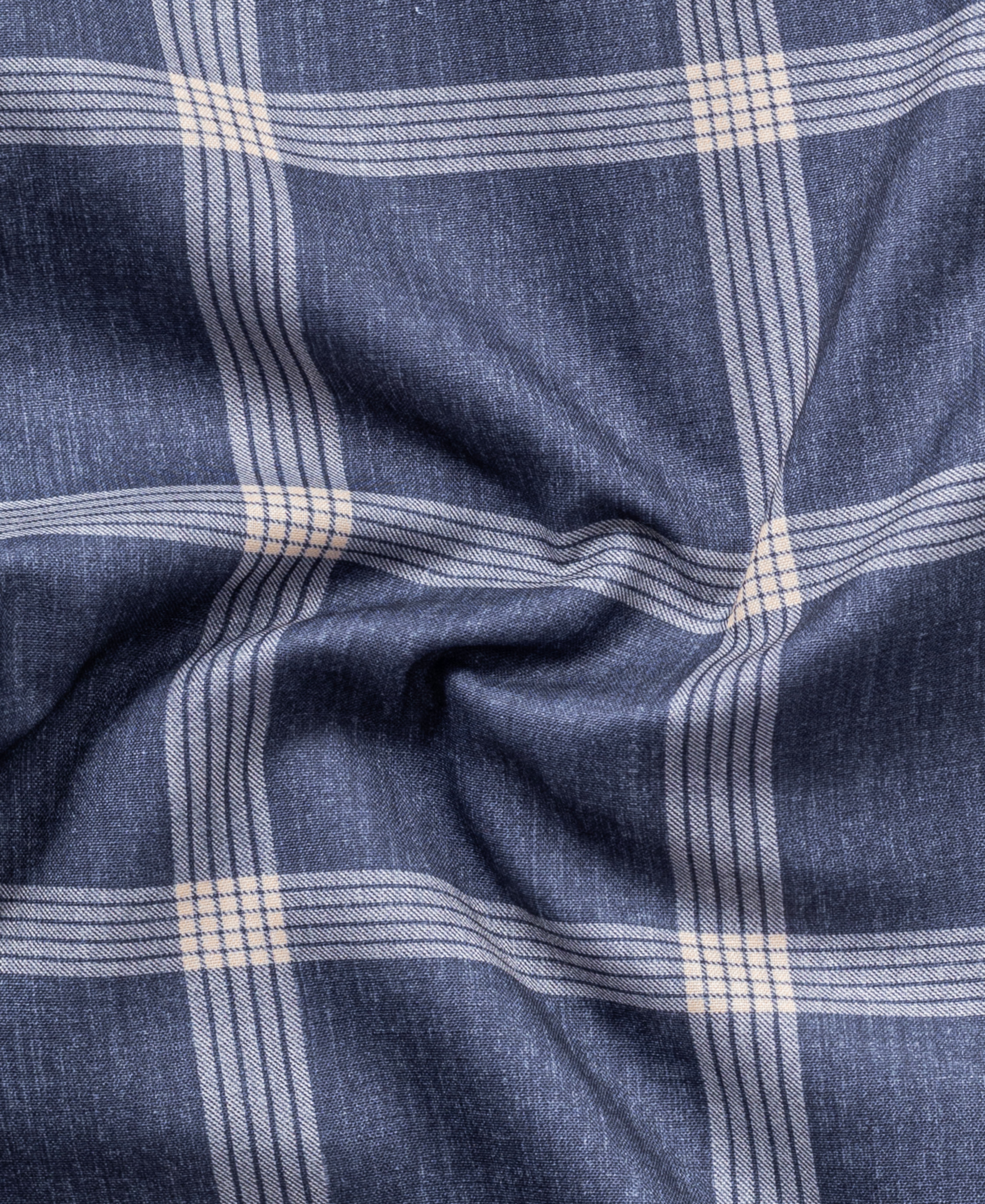 Navy and Beige Checkered Cotton Men's Modern Shirt