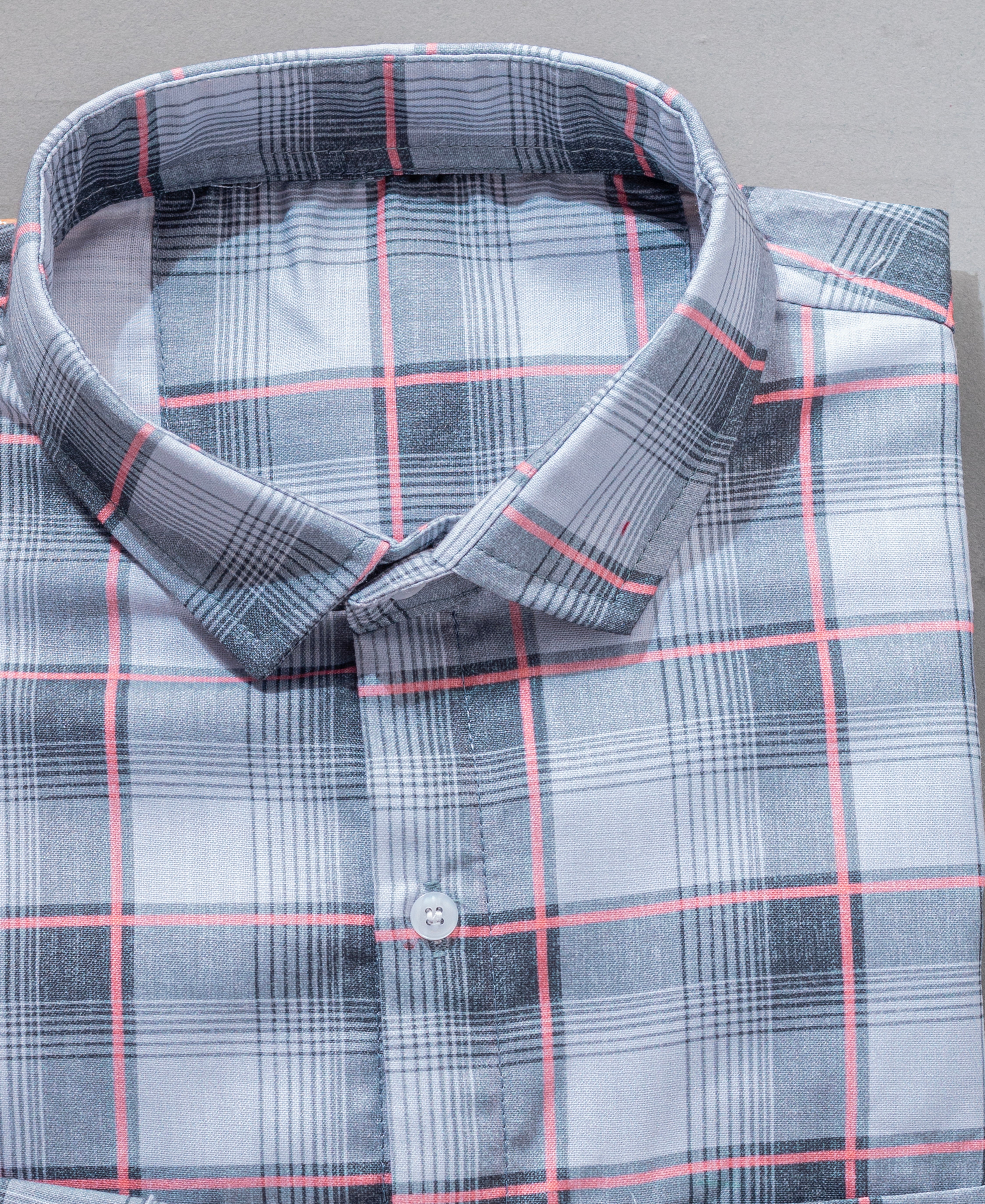 Men’s Grey & White Checked Cotton Shirt with Pocket
