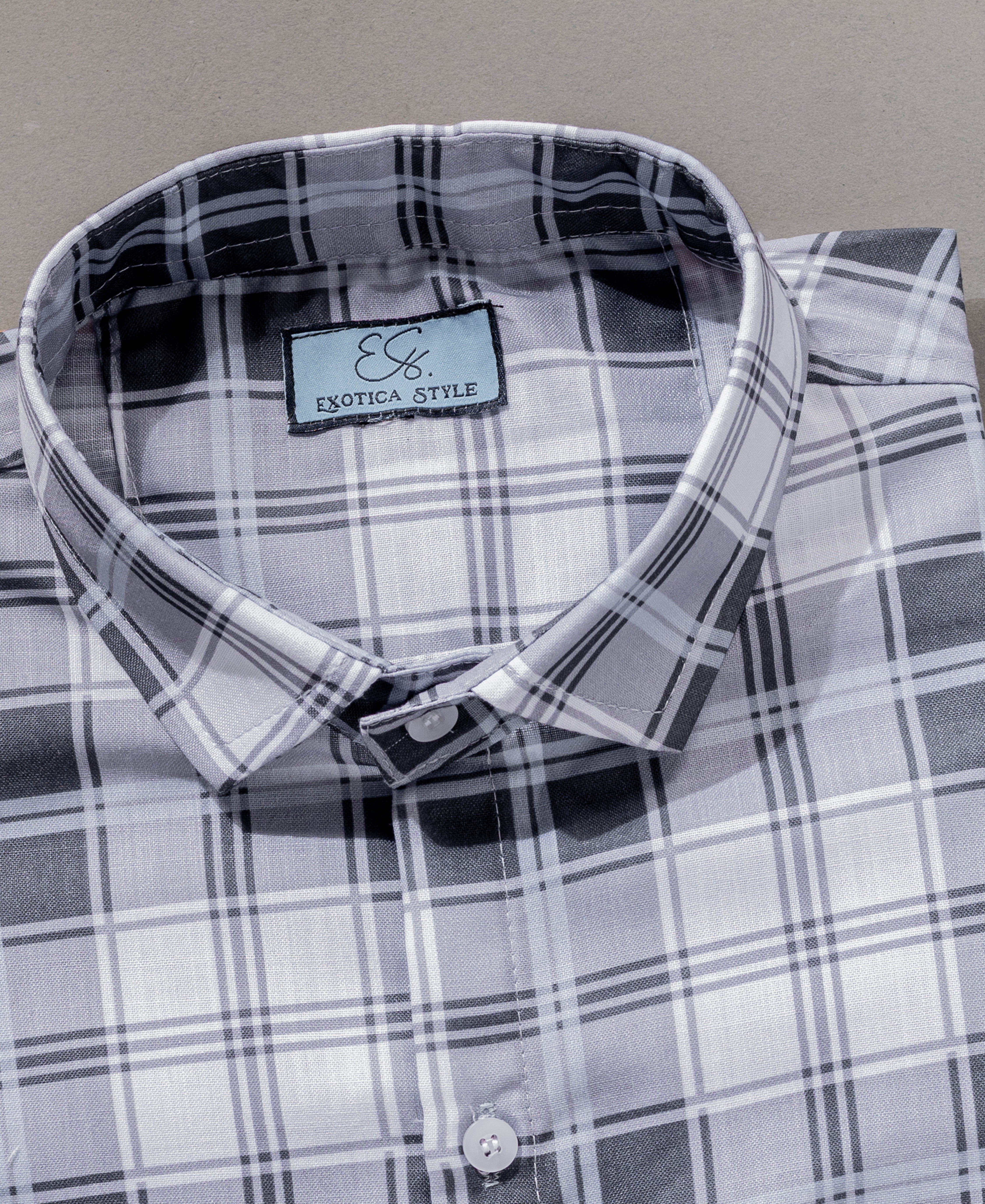 Men’s Black & White Cotton Checked Shirt with Full Sleeve