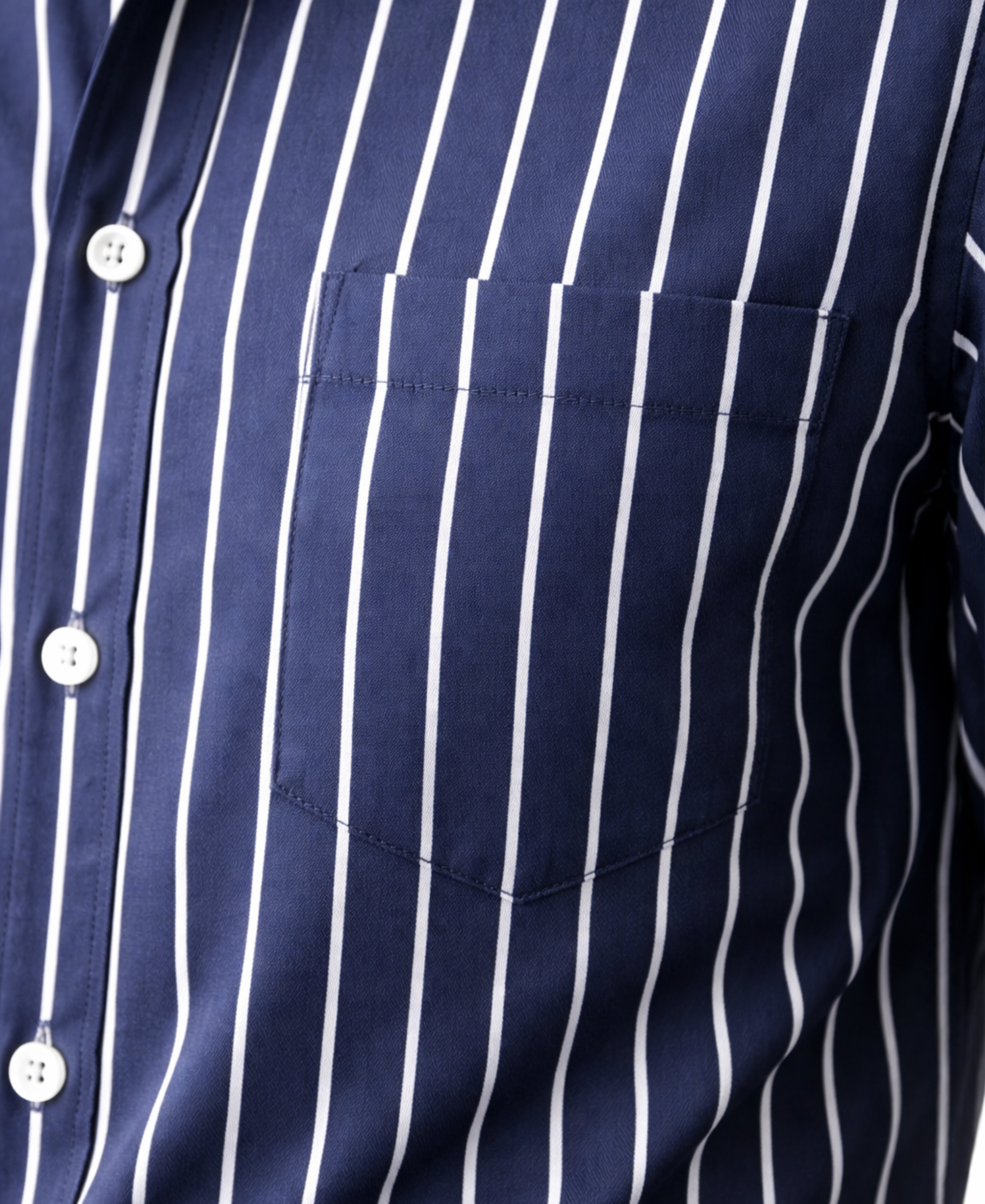 Navy Blue Cotton Shirt with White Stripes
