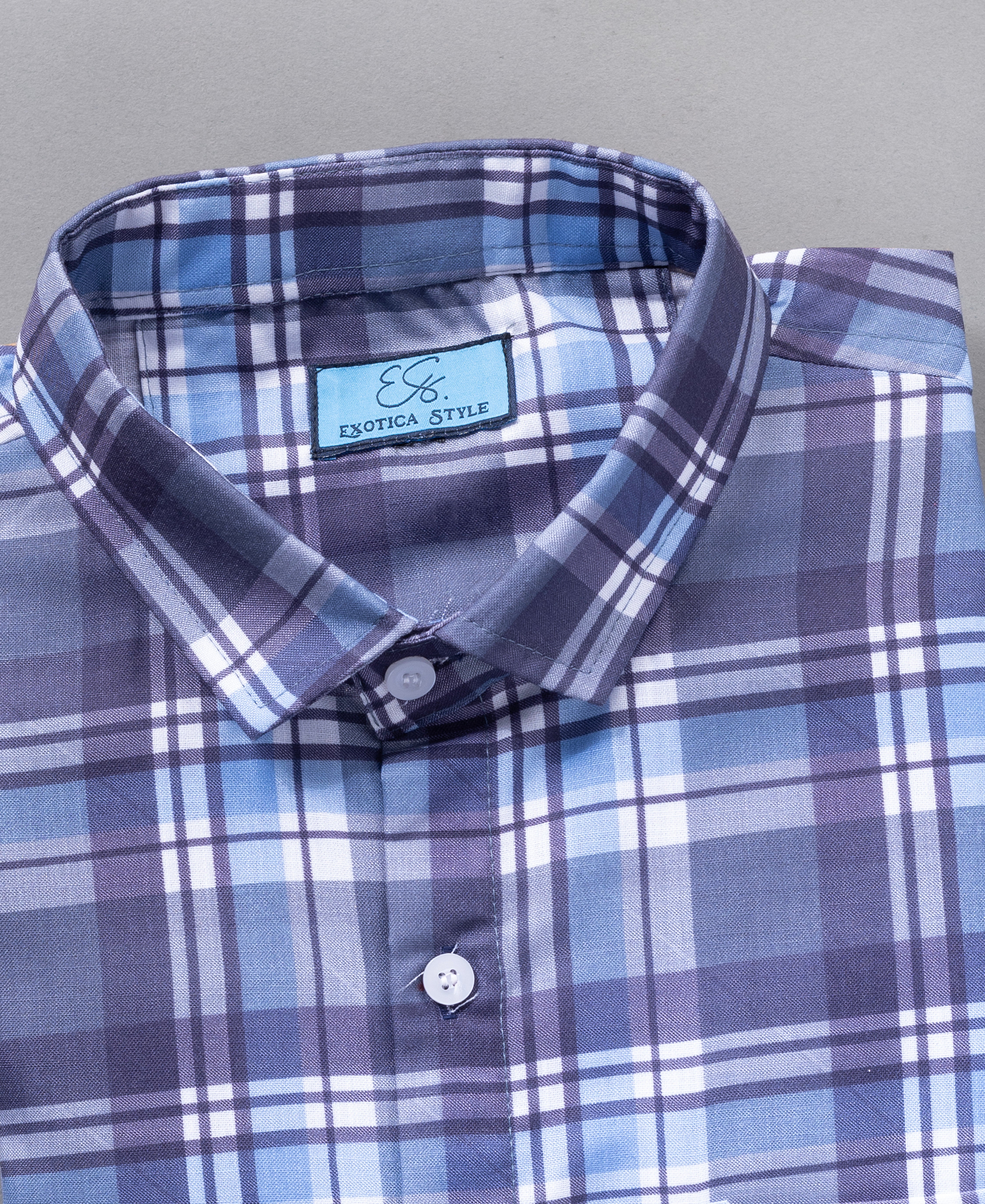 Men’s Navy Blue Checked Cotton Shirt Casual Slim Fit Style