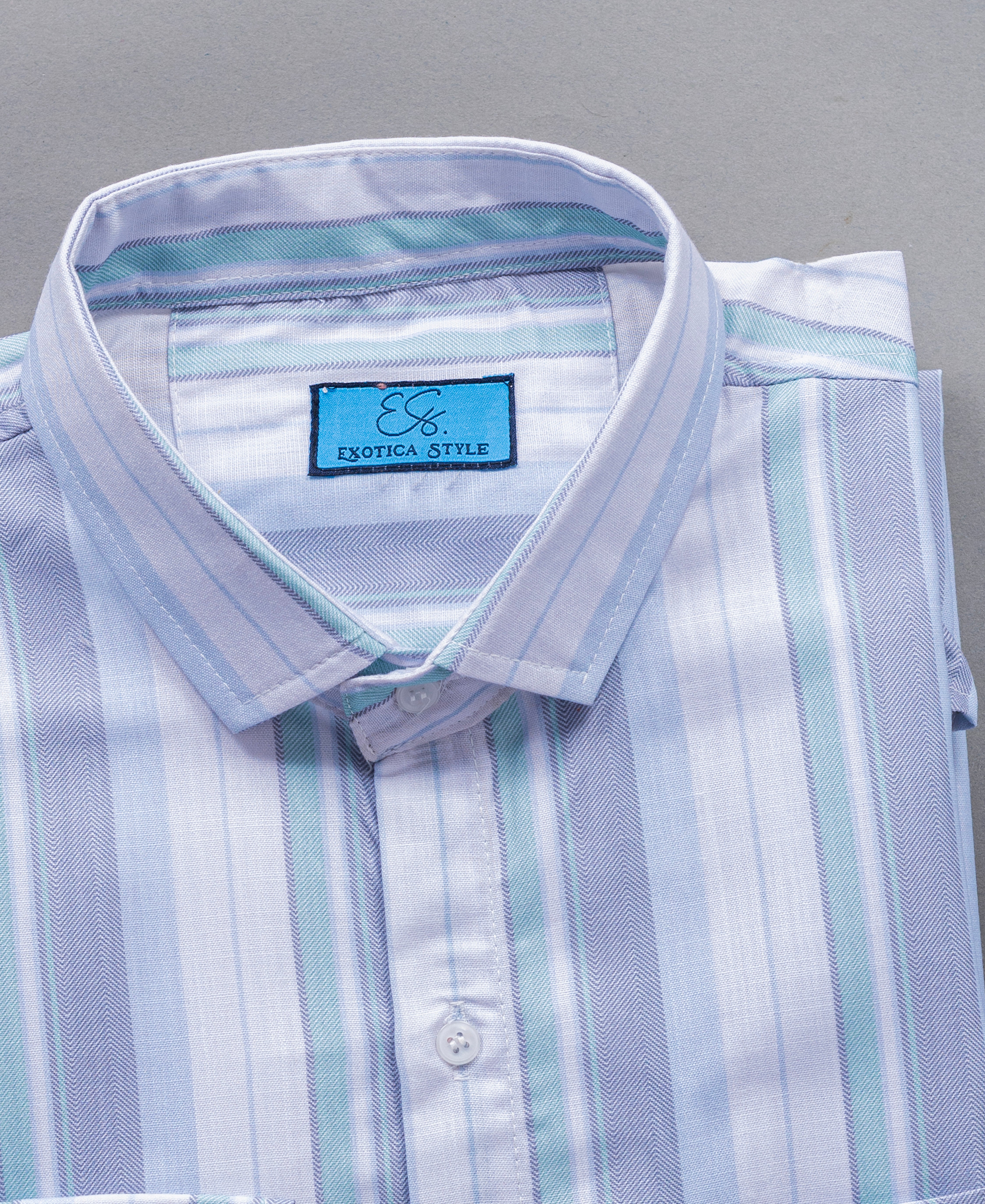 Men’s Cotton Striped Shirt in Blue and White with Pocket
