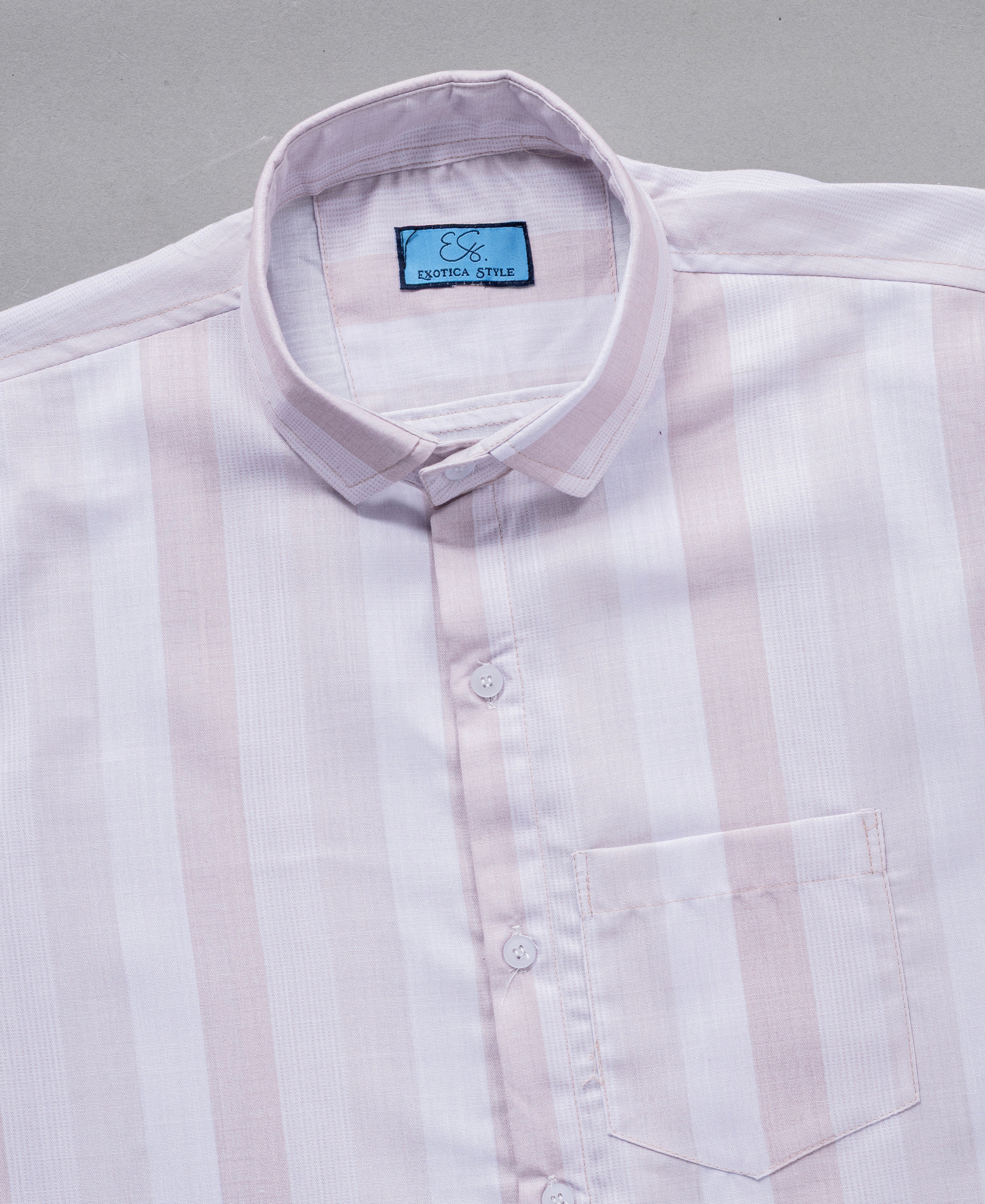Men’s Light Cream & White Striped Cotton Shirt with Pocket