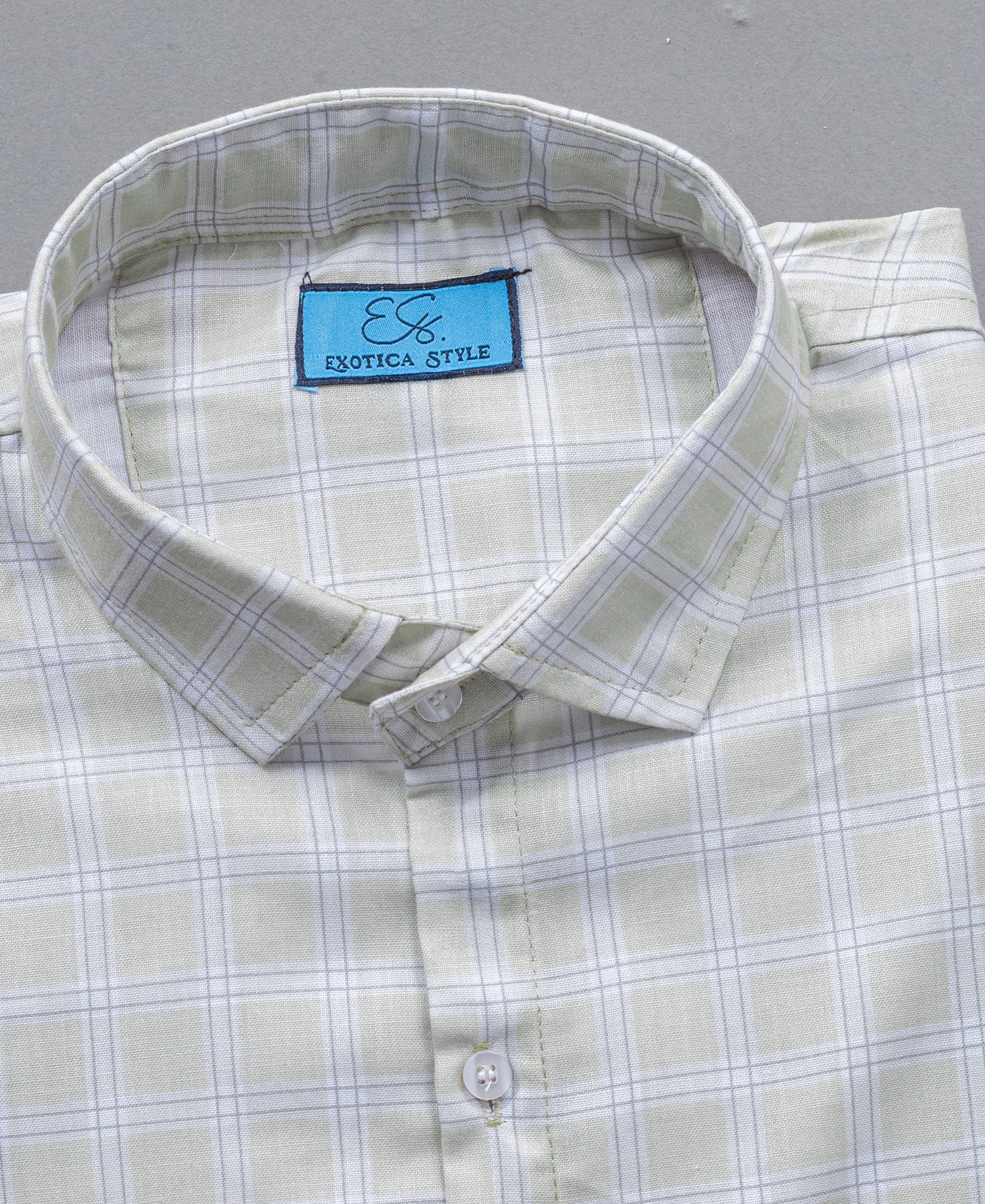 Light Green Checked Regular Collar Cotton Shirt for Men