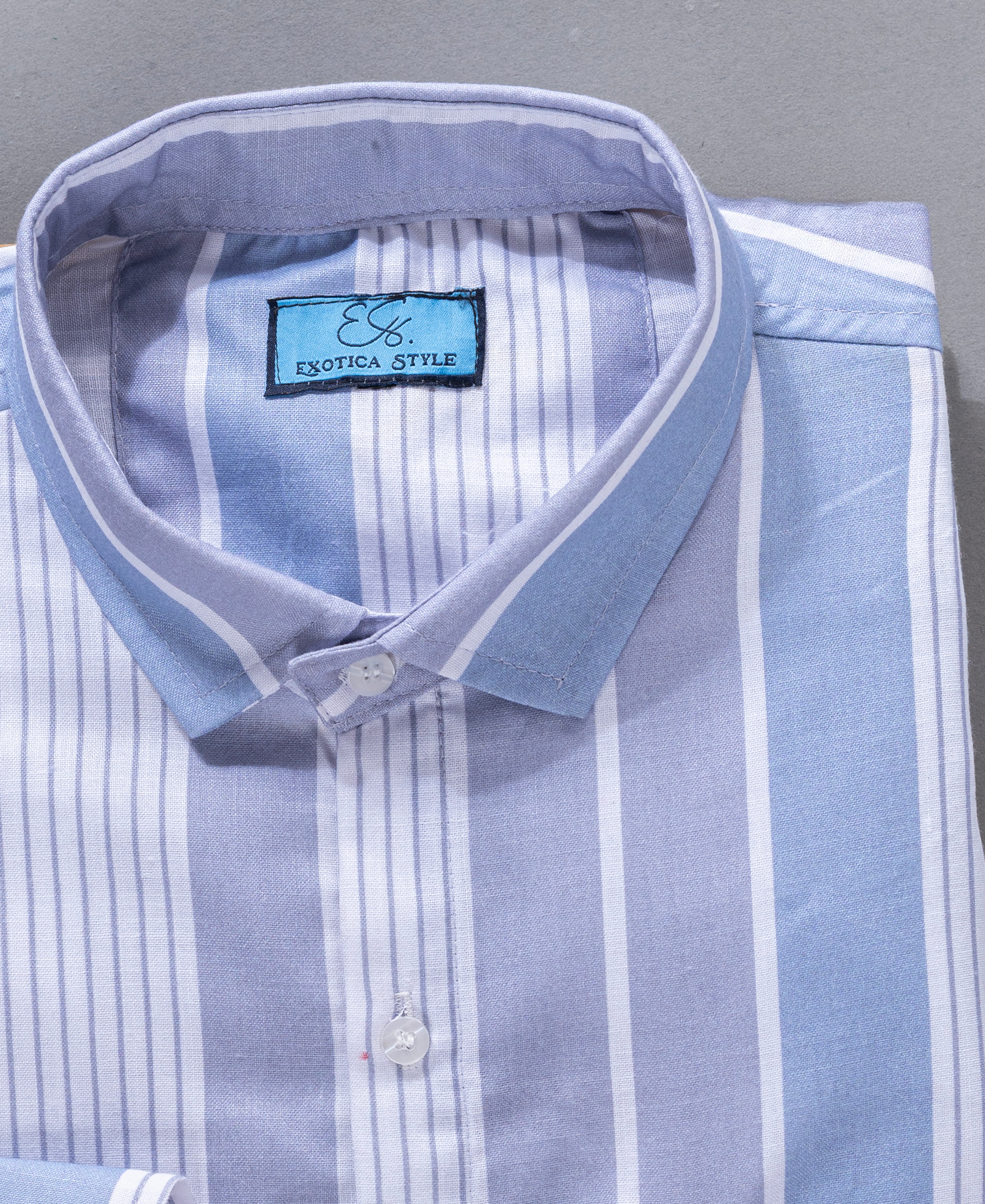Light Blue Cotton Shirt with White Vertical Stripes for Men