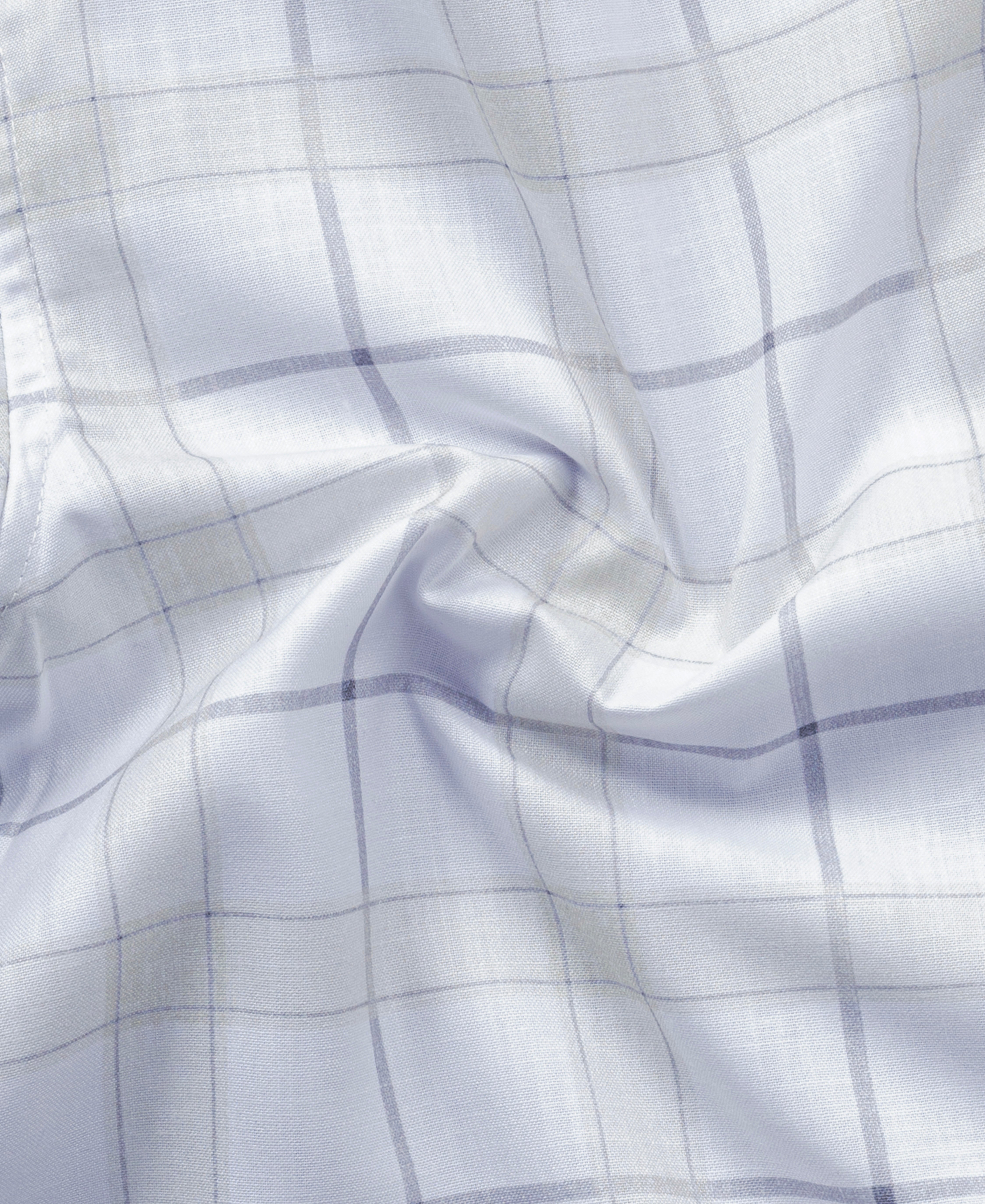 Cotton Check Shirt in White and Mint Green Plaid for Men