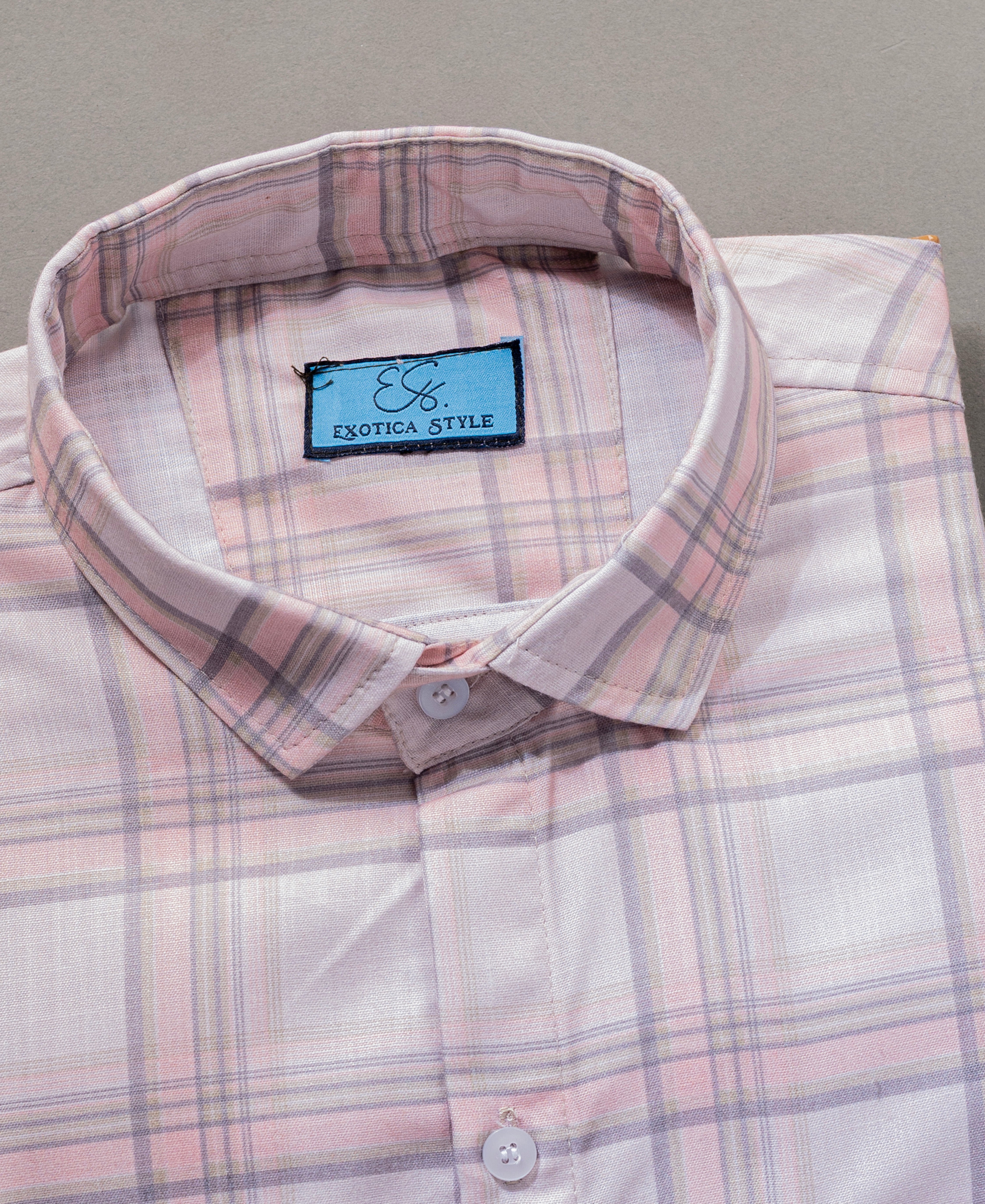 Classic Checked Cotton Shirt for Men in Beige & Gray