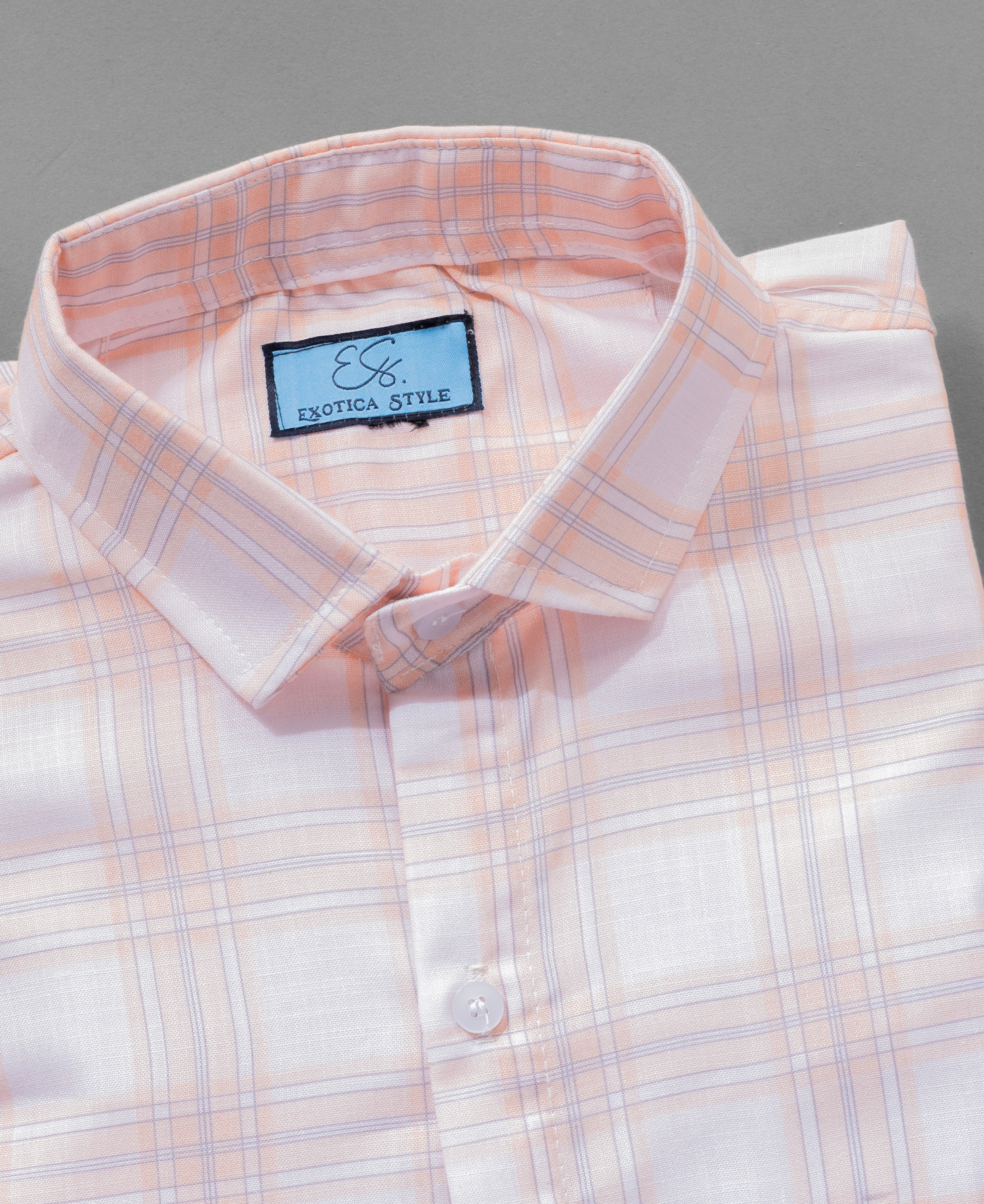Beige Checked Cotton Shirt for Men