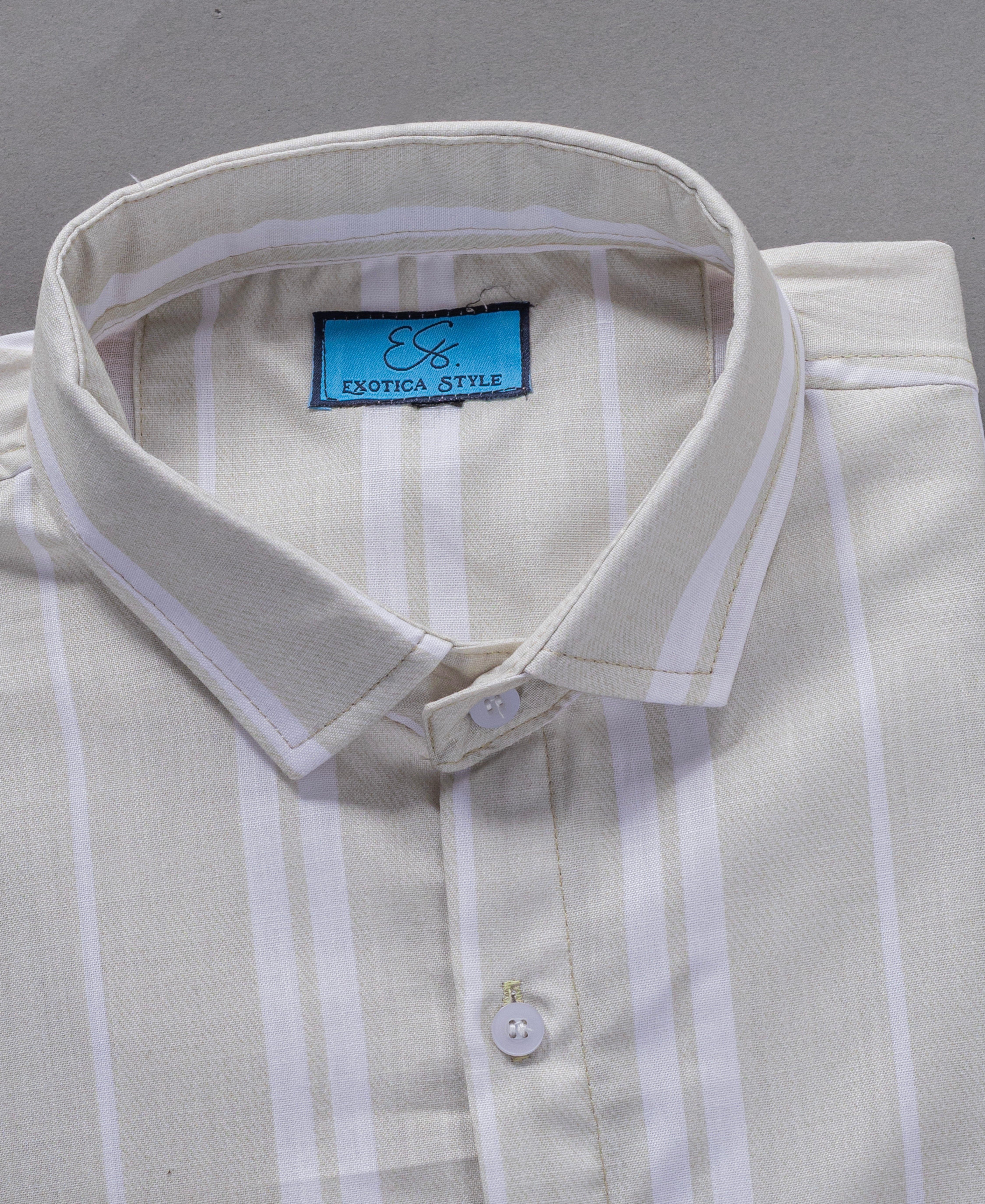 Men’s Full Sleeve Cotton Shirt in Soft Green Striped Pattern