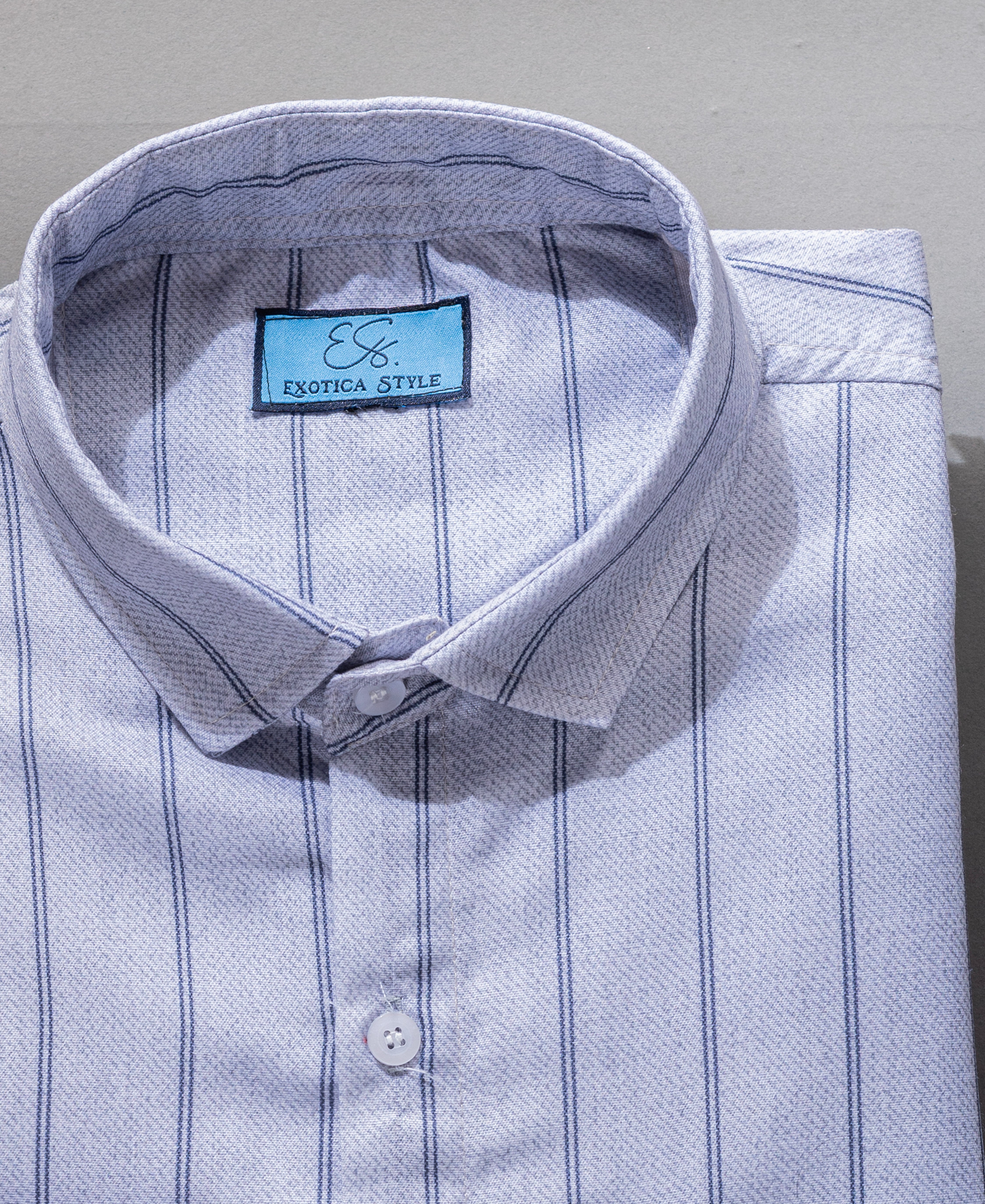 Regular Fit Cotton Shirt for Men with Gray Stripes