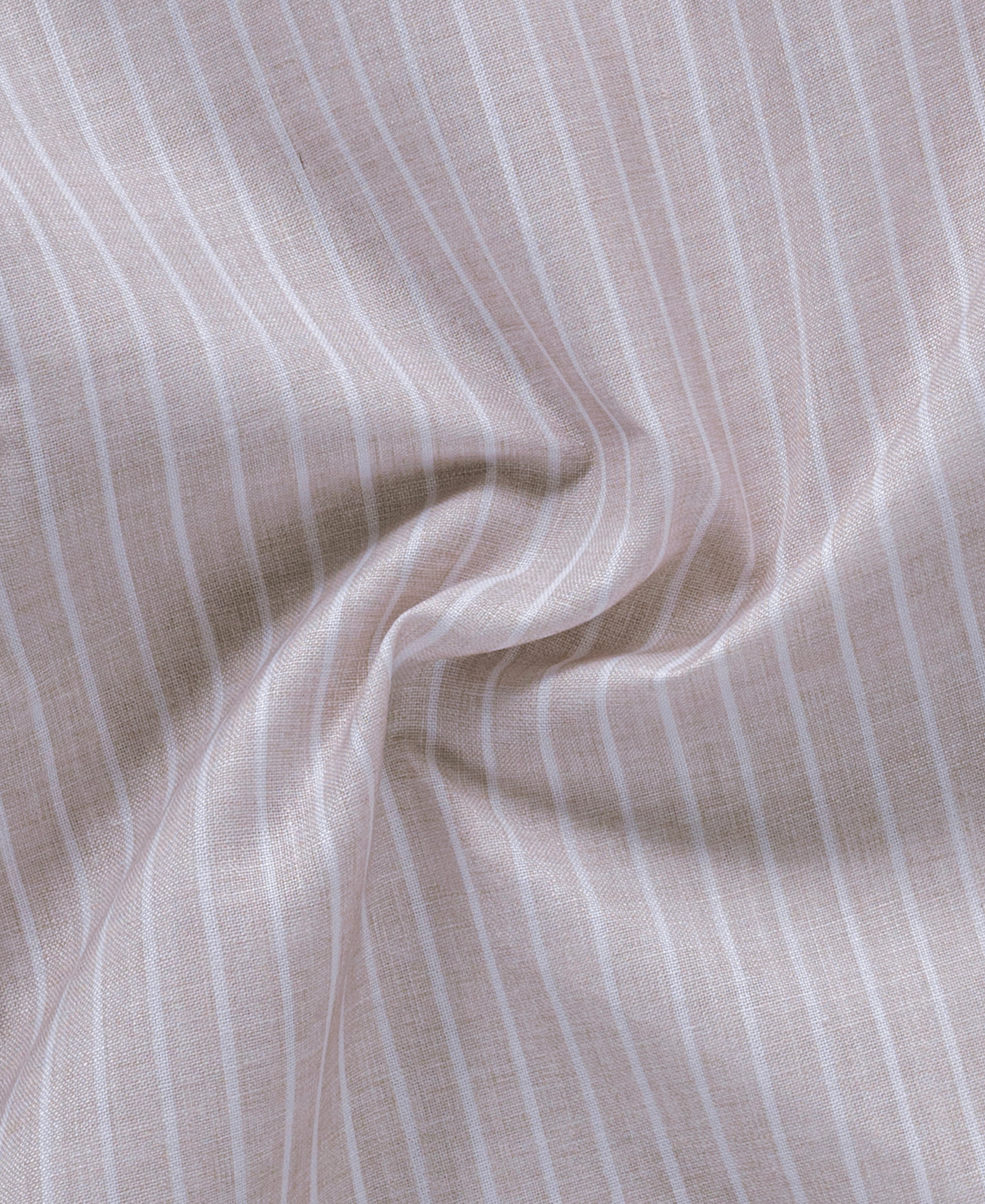 Regular Fit Beige Cotton Shirt with Subtle White Stripes