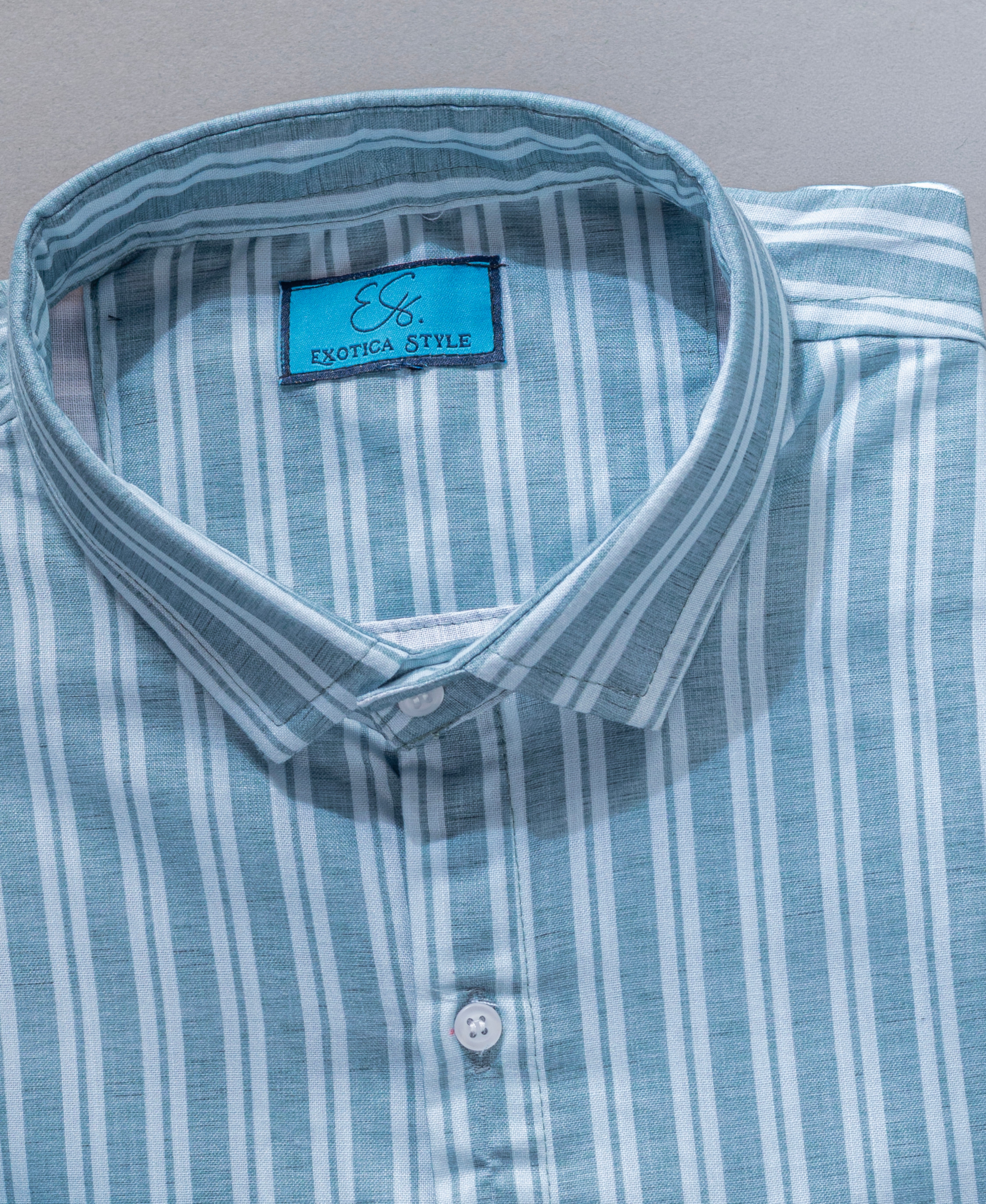 Men’s Blue Striped Cotton Shirt Smart Casual Long Sleeve