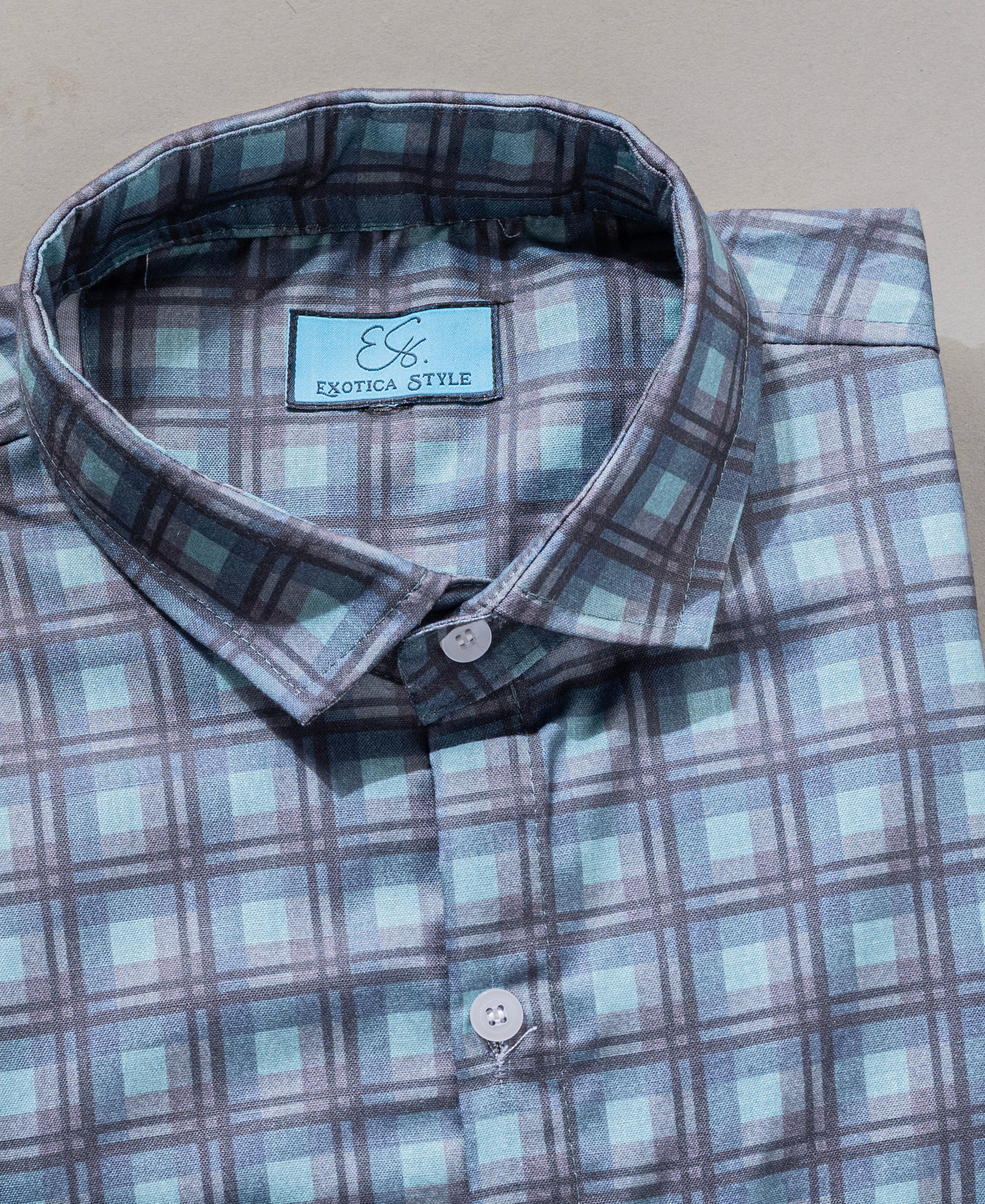 Men’s Blue Checks Cotton Shirt with Full Sleeves & Pocket