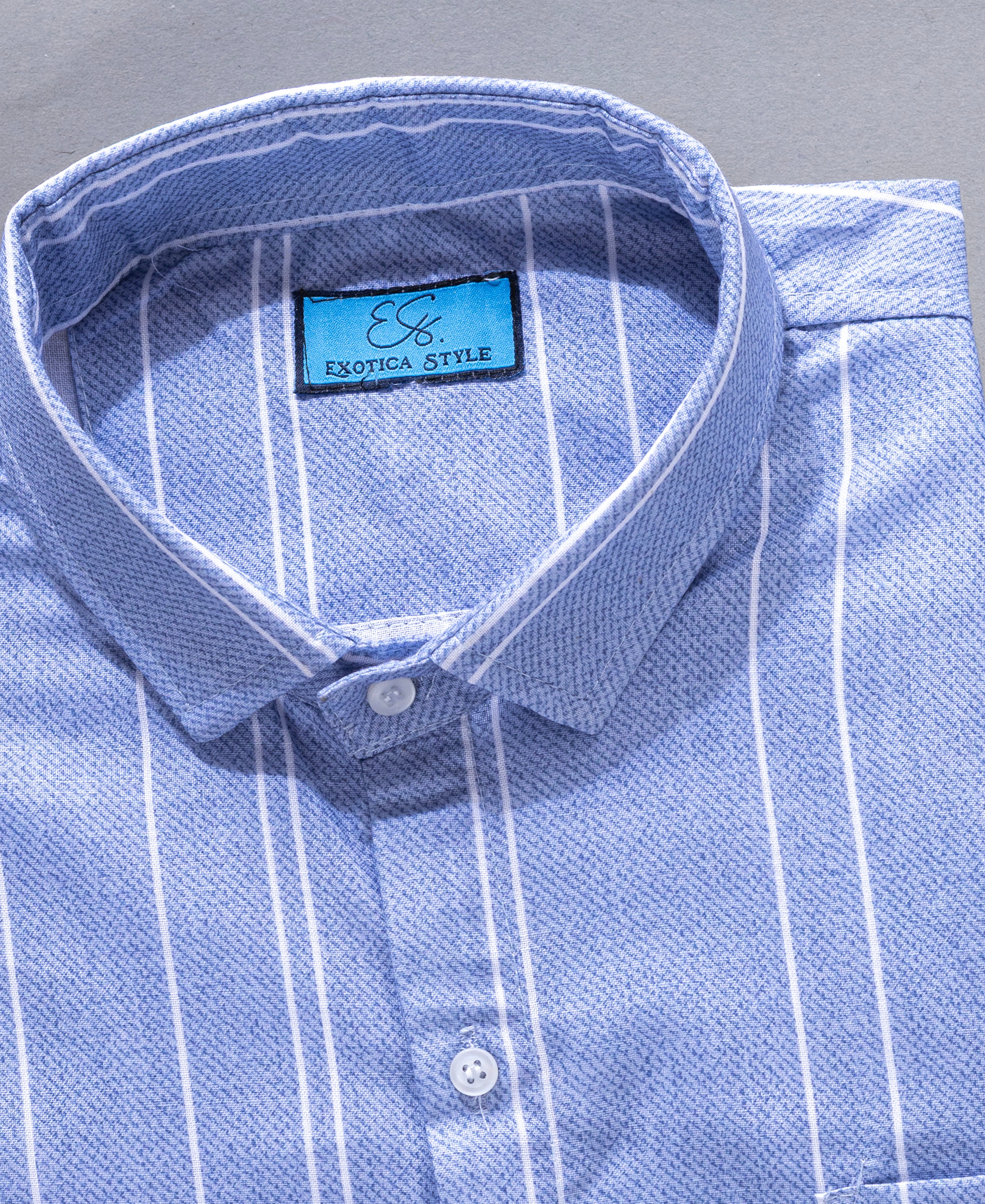 Classic Light Blue Cotton Shirt with White Stripes