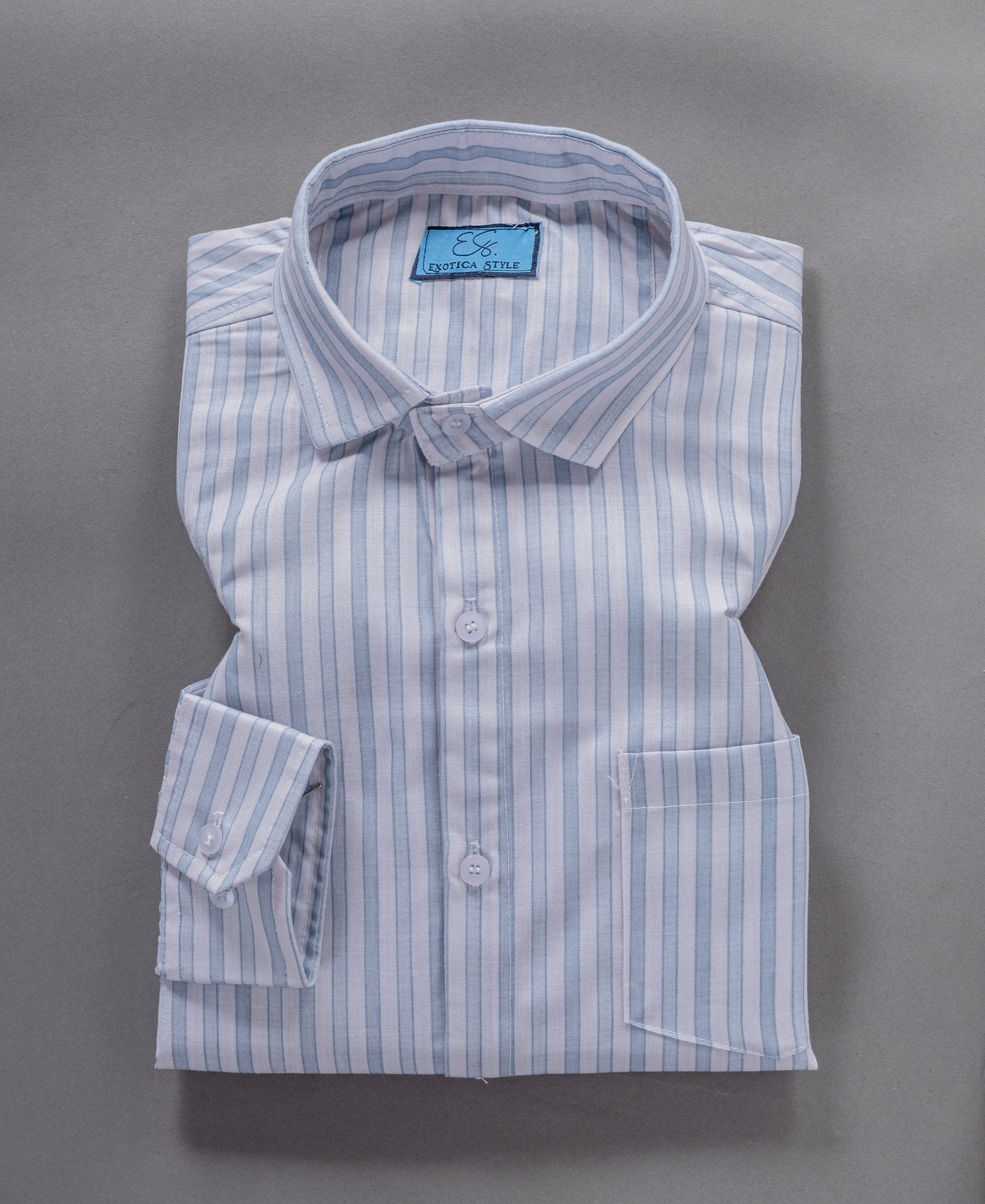 Lightweight Gray and White Striped Cotton Shirt for Men