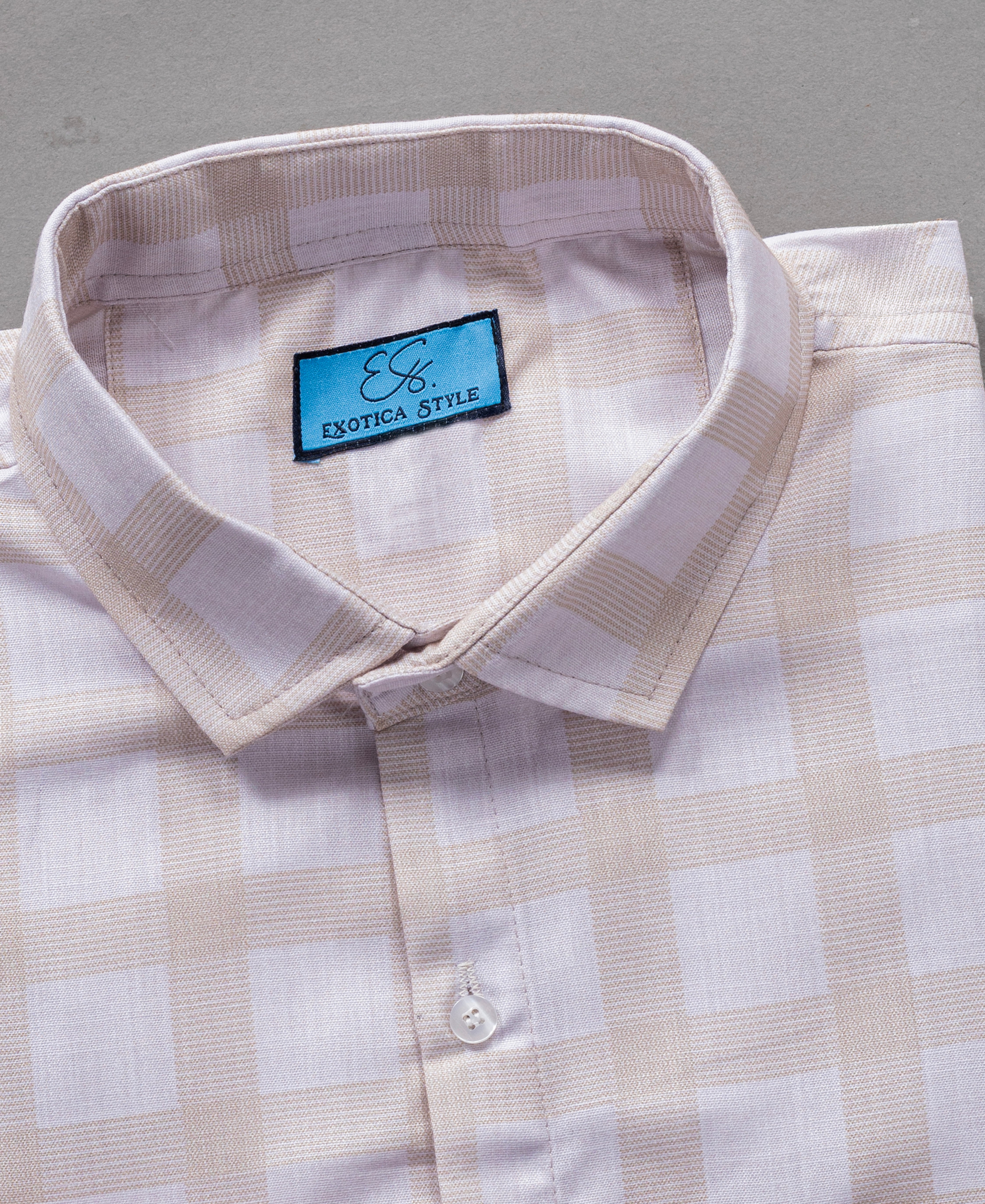 Beige Checked Cotton Shirt with Full Sleeves for Men