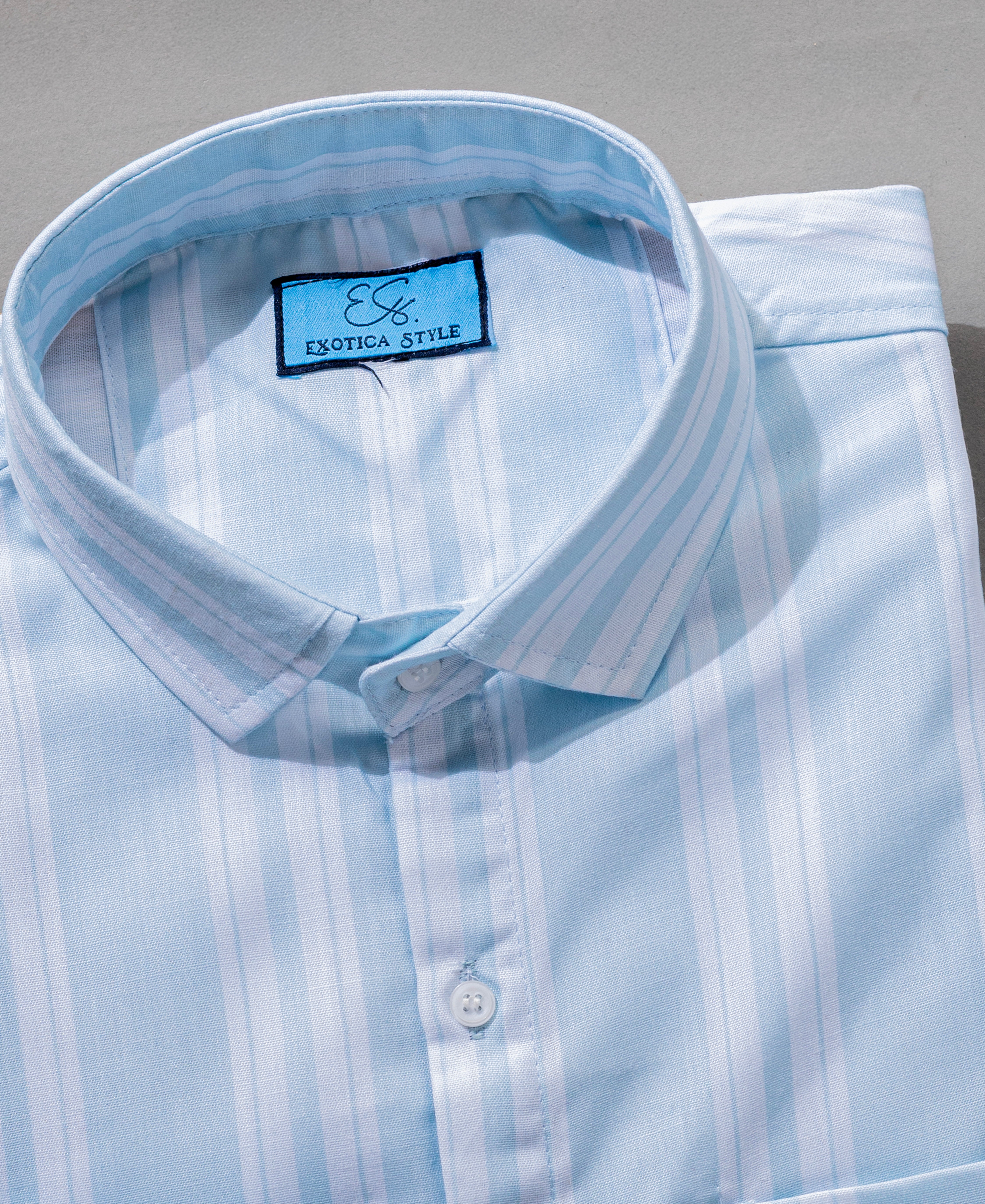 Light Blue Striped Cotton Shirt with Pocket for Casual Wear