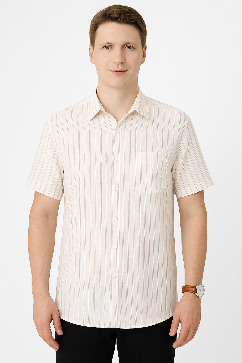 Men’s Cotton Striped Short Sleeve Casual Summer Shirt