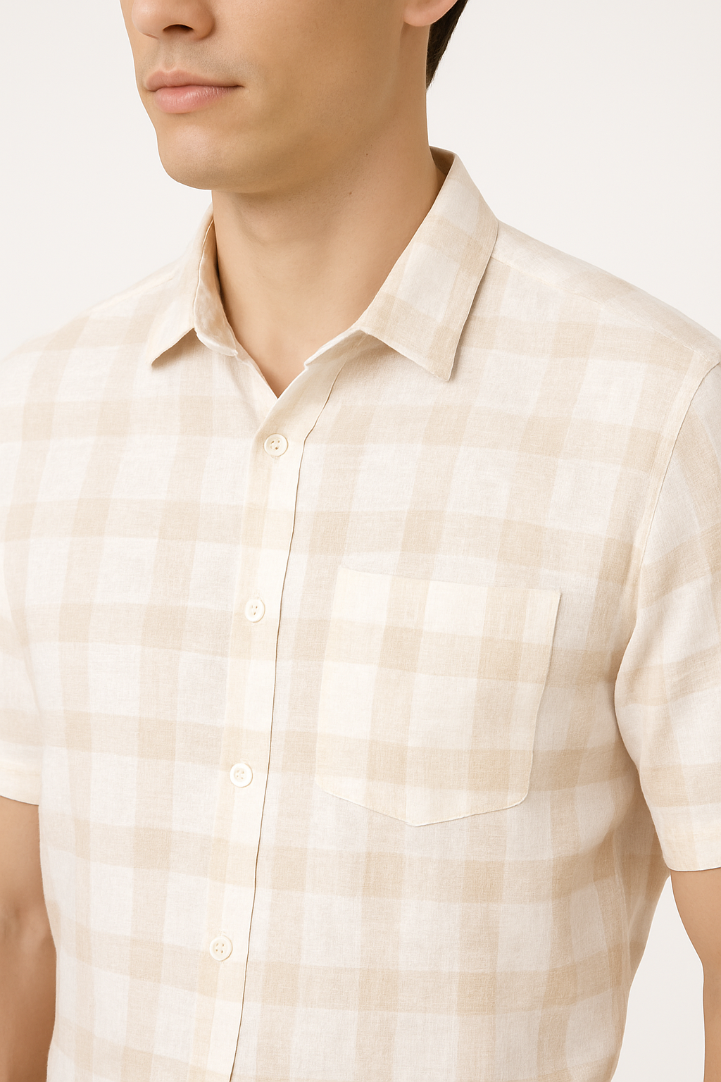 Classic Beige Checked Cotton Shirt for Men