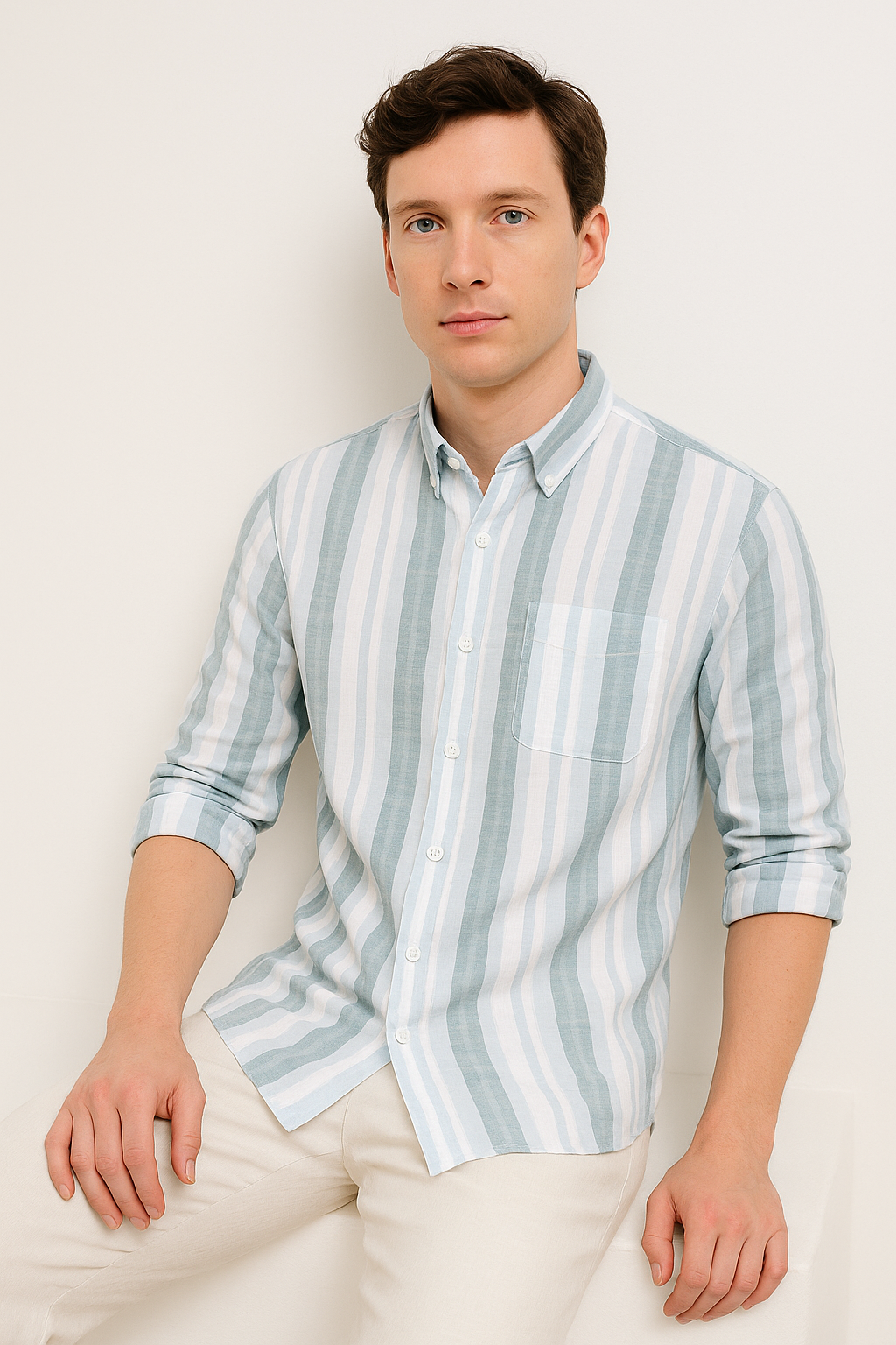 Men’s Cotton Striped Shirt in Blue and White with Pocket