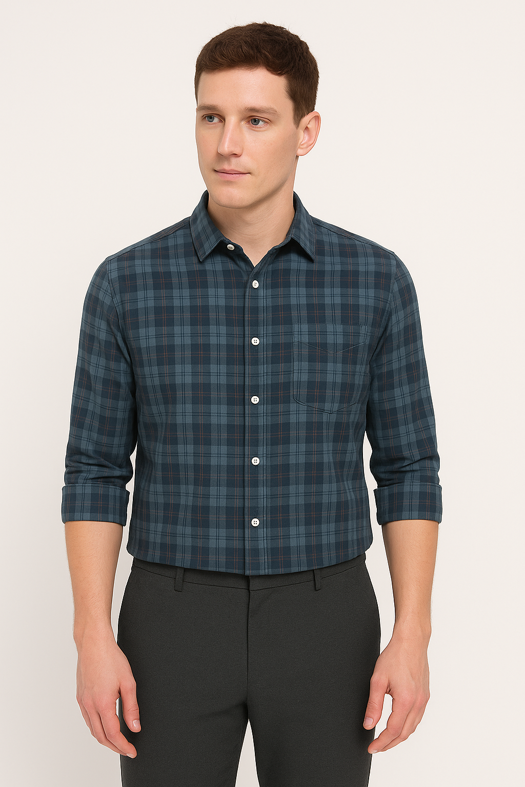Men’s Blue Checks Cotton Shirt with Full Sleeves & Pocket