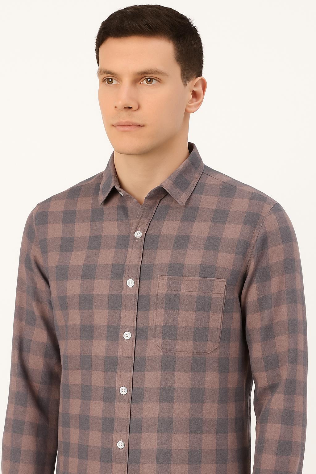 Cotton Checked Plaid Men's Casual Shirt with Chest Pocket