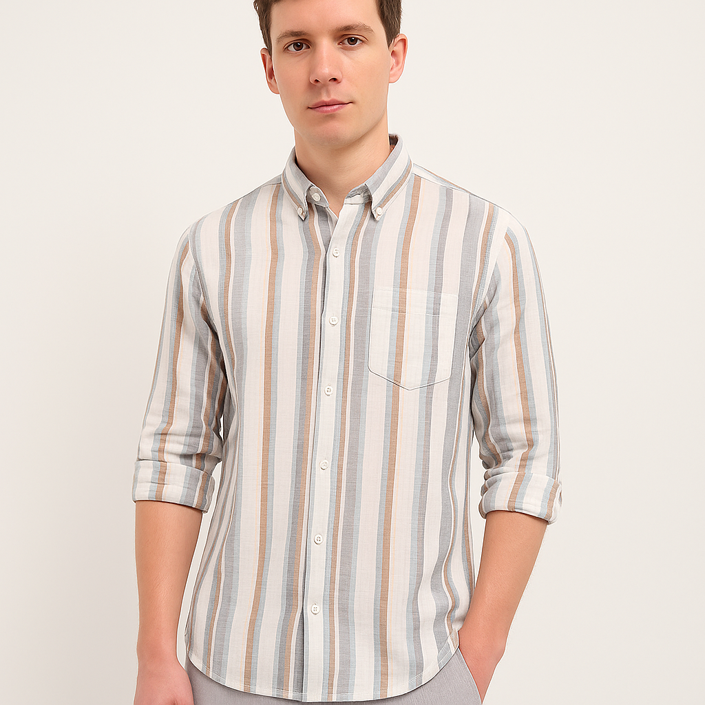 Men’s Cotton Striped Multicolour Shirt with Pocket