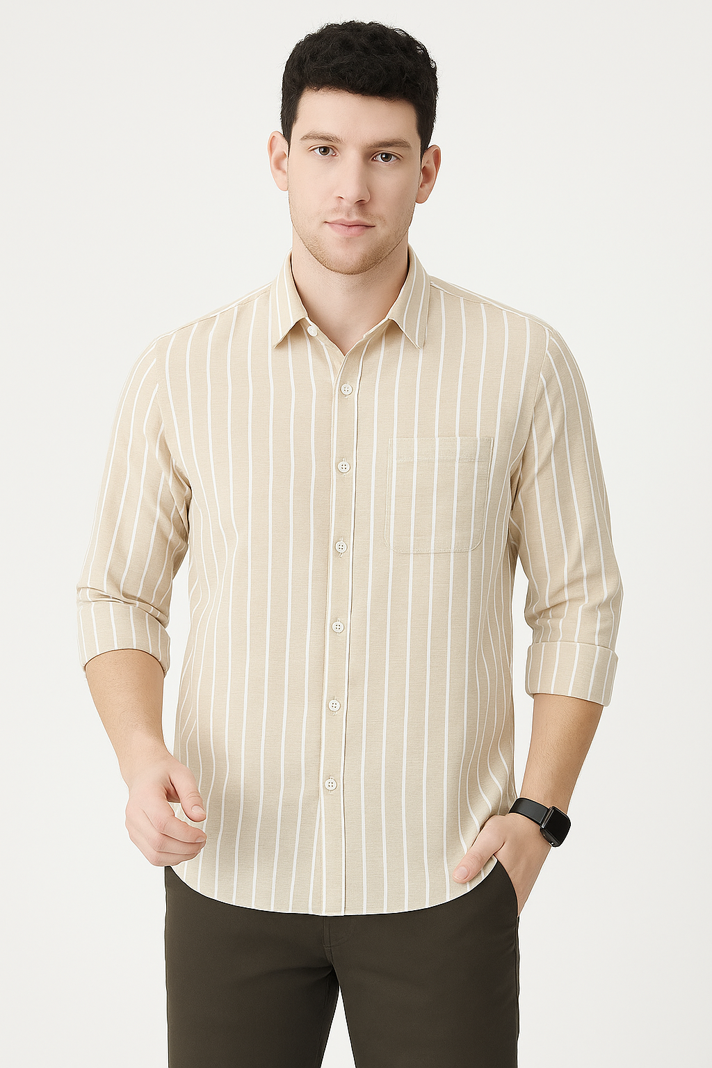 Beige Striped Cotton Shirt for Men Casual & Stylish Wear