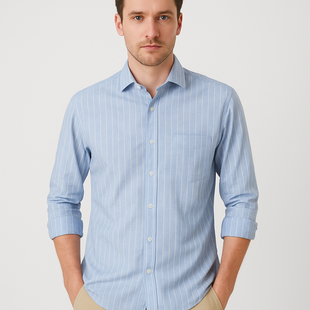 Classic Light Blue Cotton Shirt with White Stripes