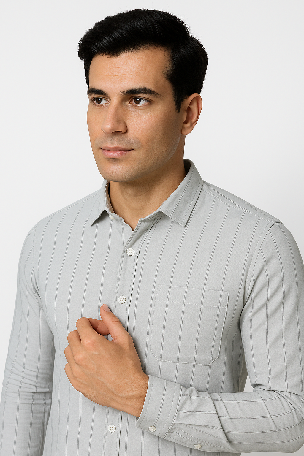 Regular Fit Cotton Shirt for Men with Gray Stripes