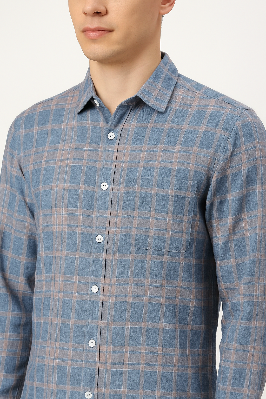 Stylish Men’s Cotton Casual Shirt in Blue Checked Pattern