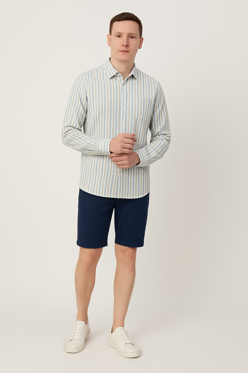 Cotton Men’s Cream Shirt with Verticle Stripes