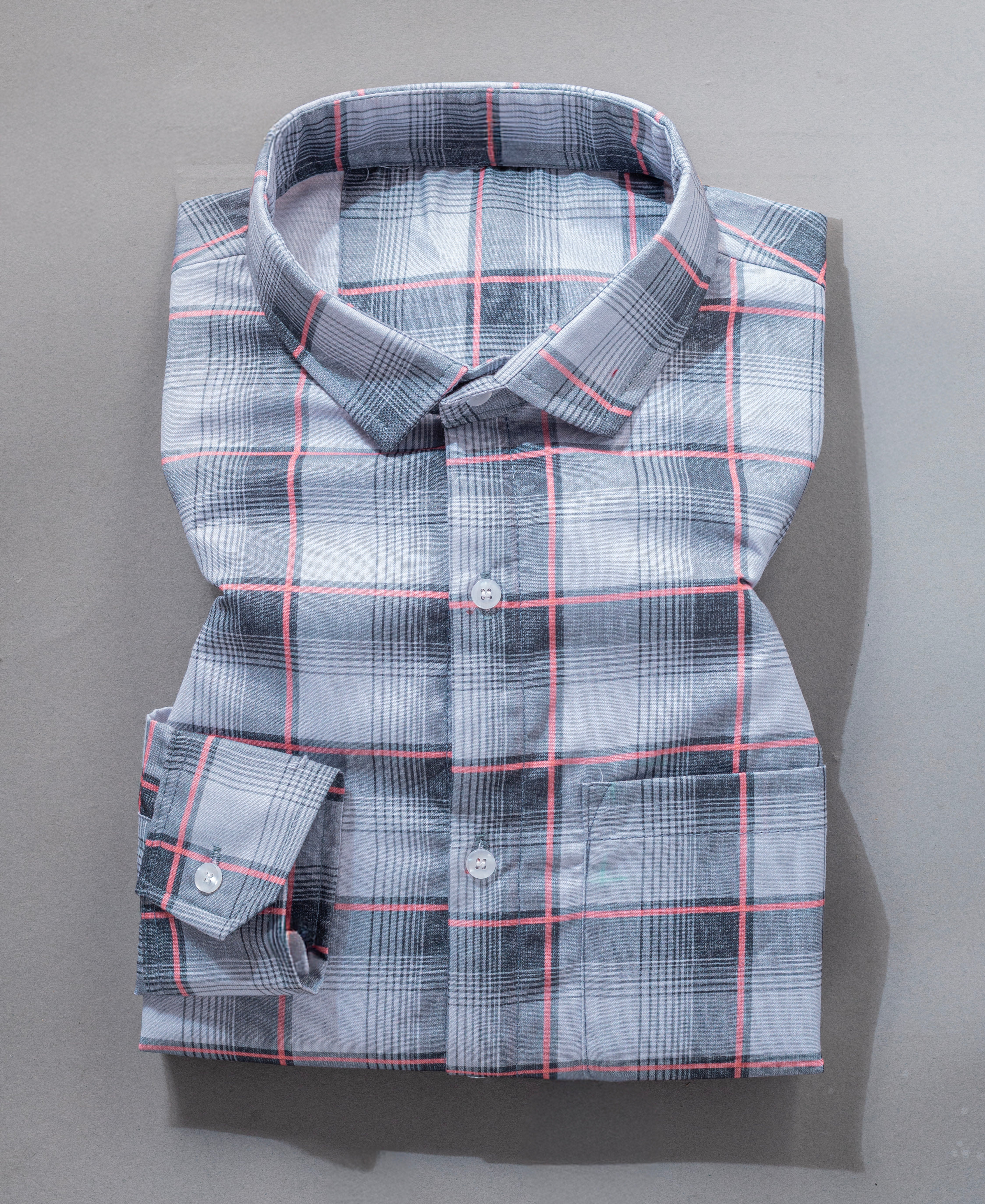 Men’s Grey & White Checked Cotton Shirt with Pocket