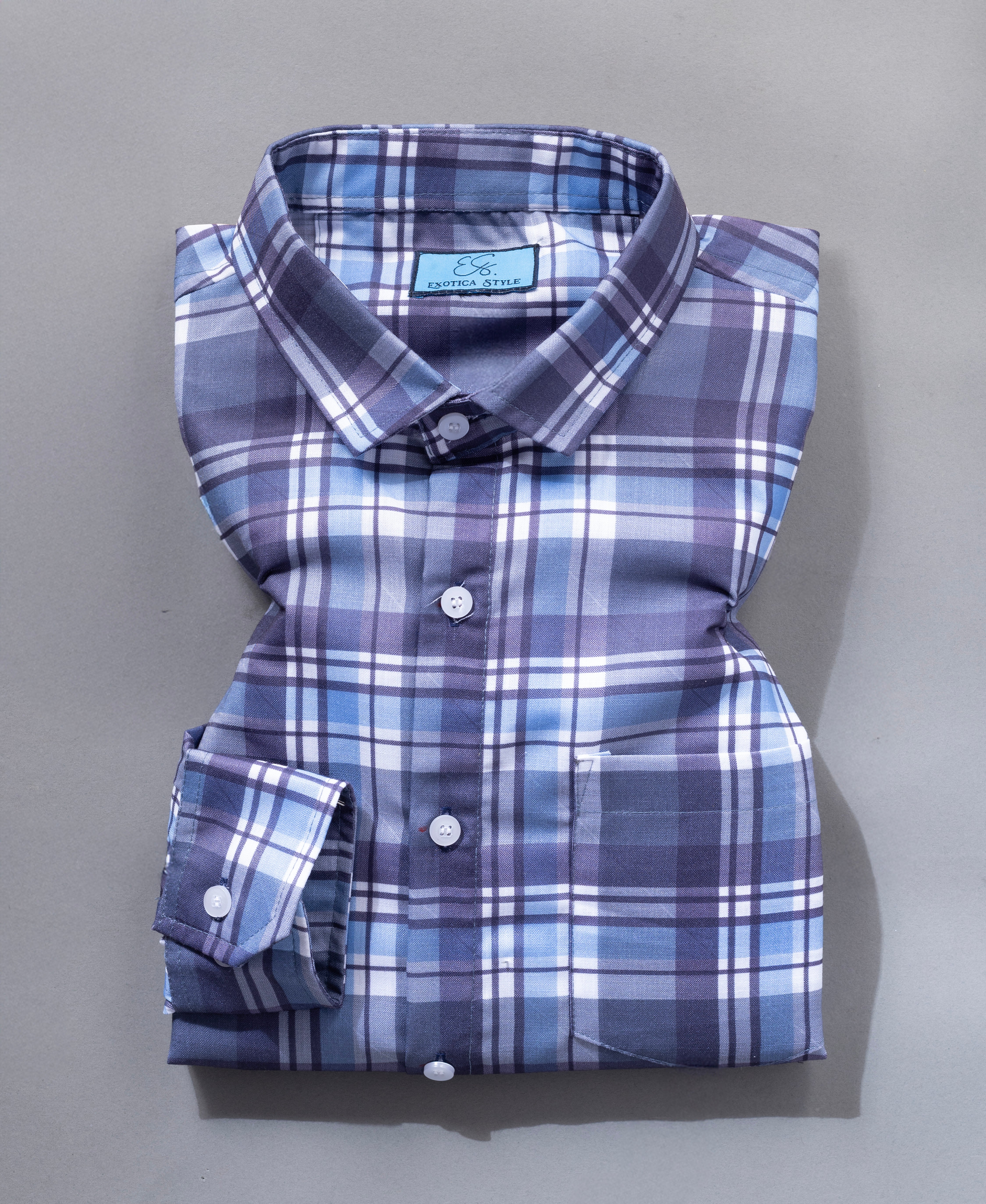 Men’s Navy Blue Checked Cotton Shirt Casual Slim Fit Style