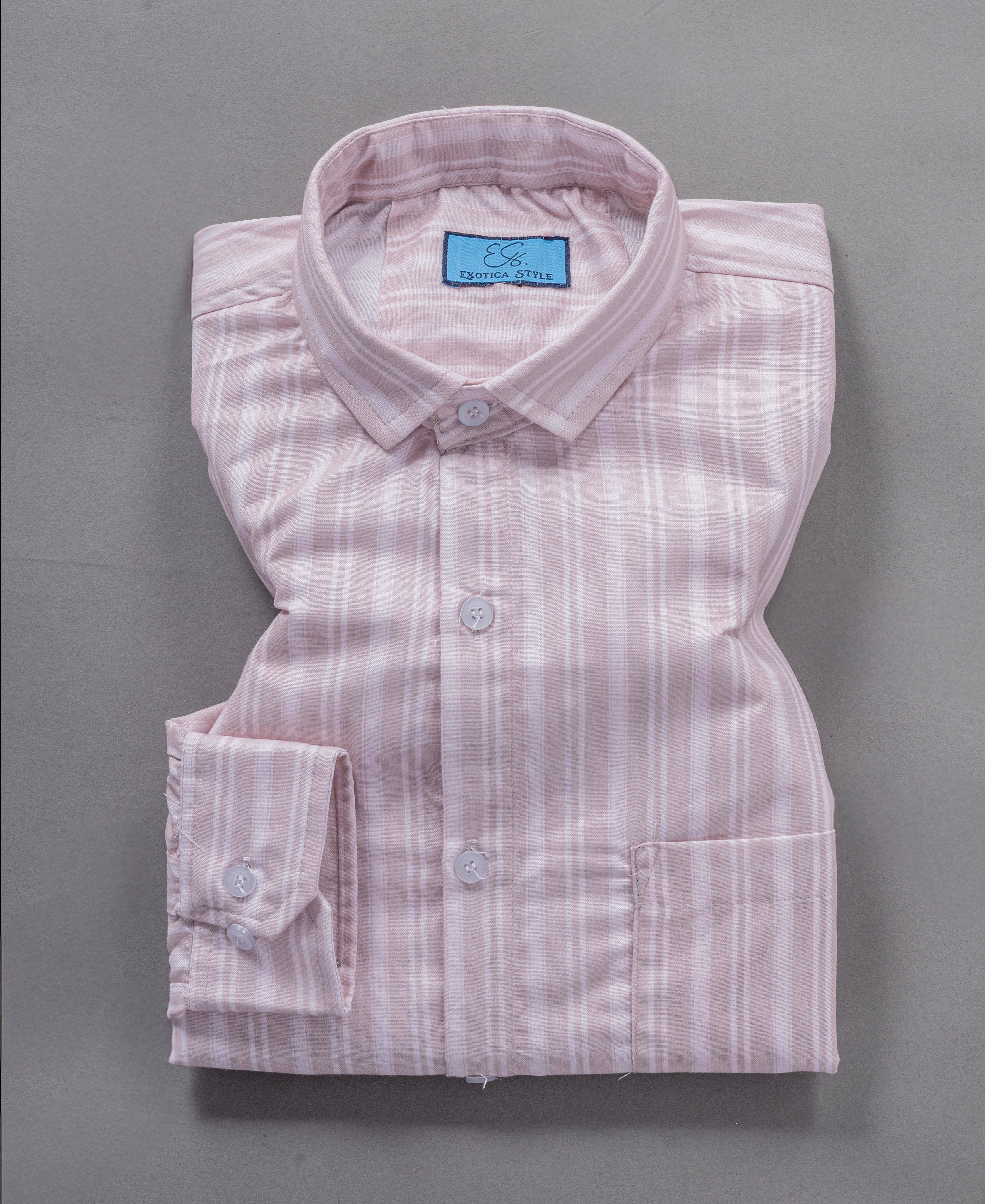 Men’s Beige Cotton Shirt with White Vertical Stripes