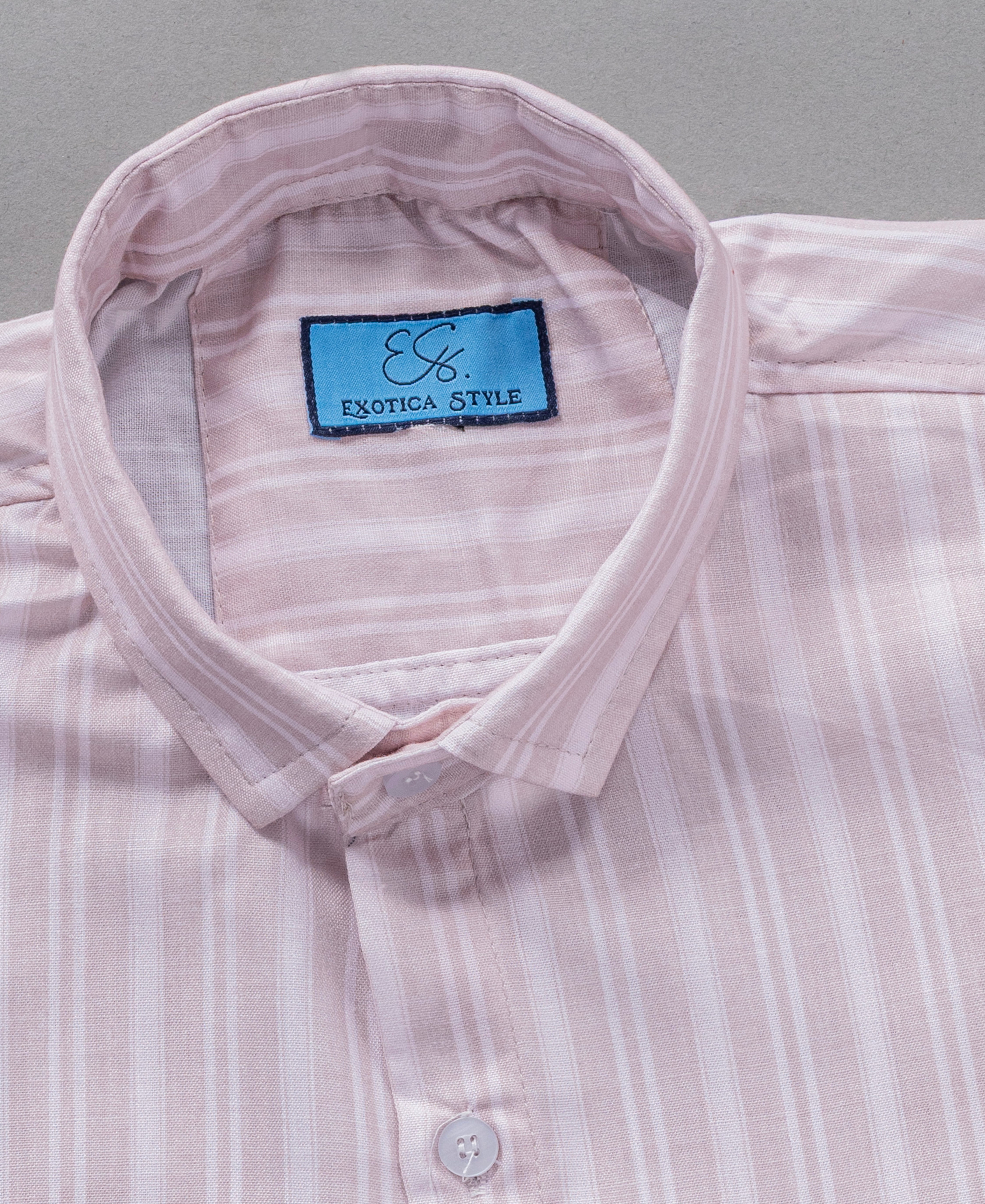 Men’s Beige Cotton Shirt with White Vertical Stripes