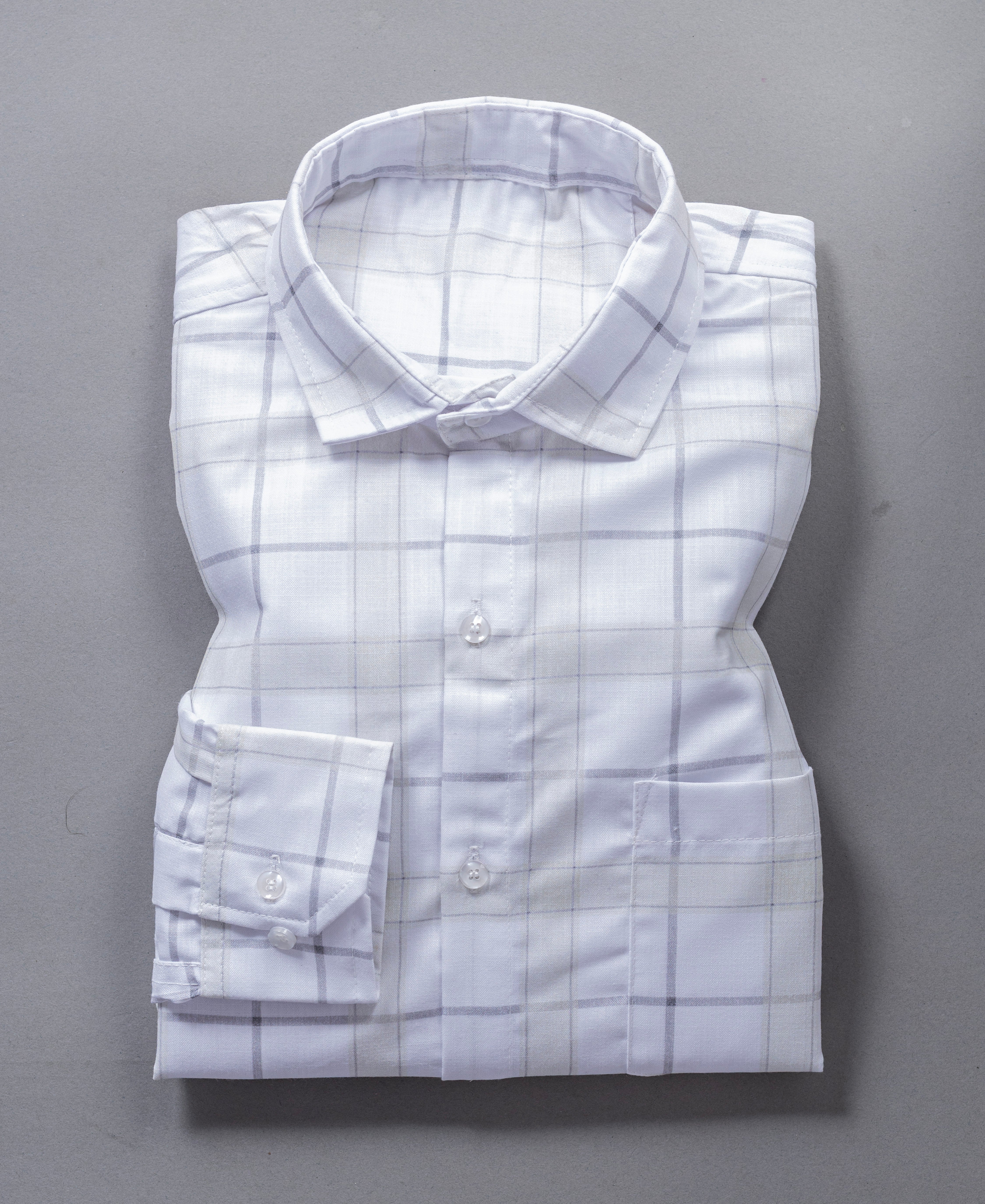 Cotton Check Shirt in White and Mint Green Plaid for Men