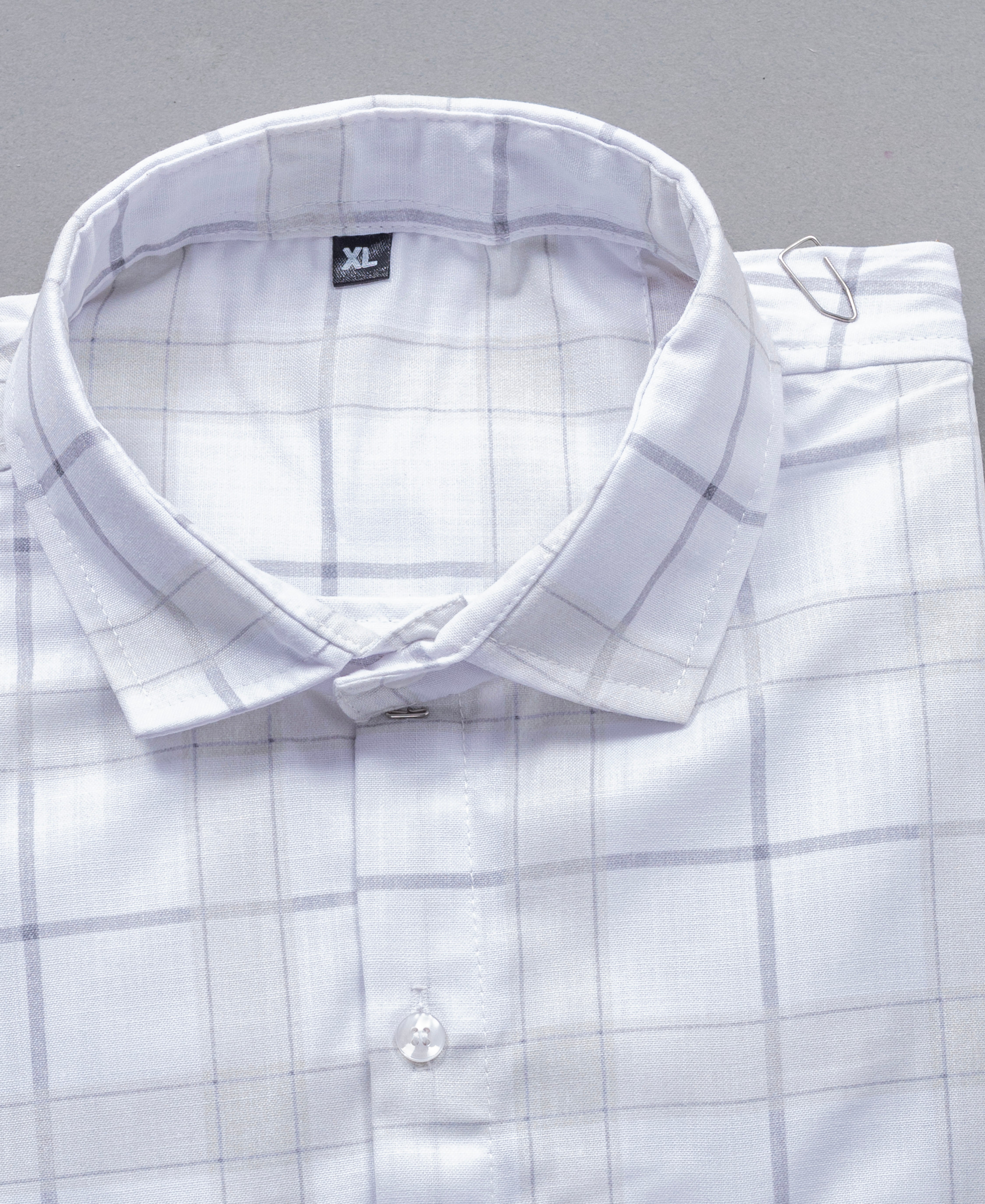 Cotton Check Shirt in White and Mint Green Plaid for Men