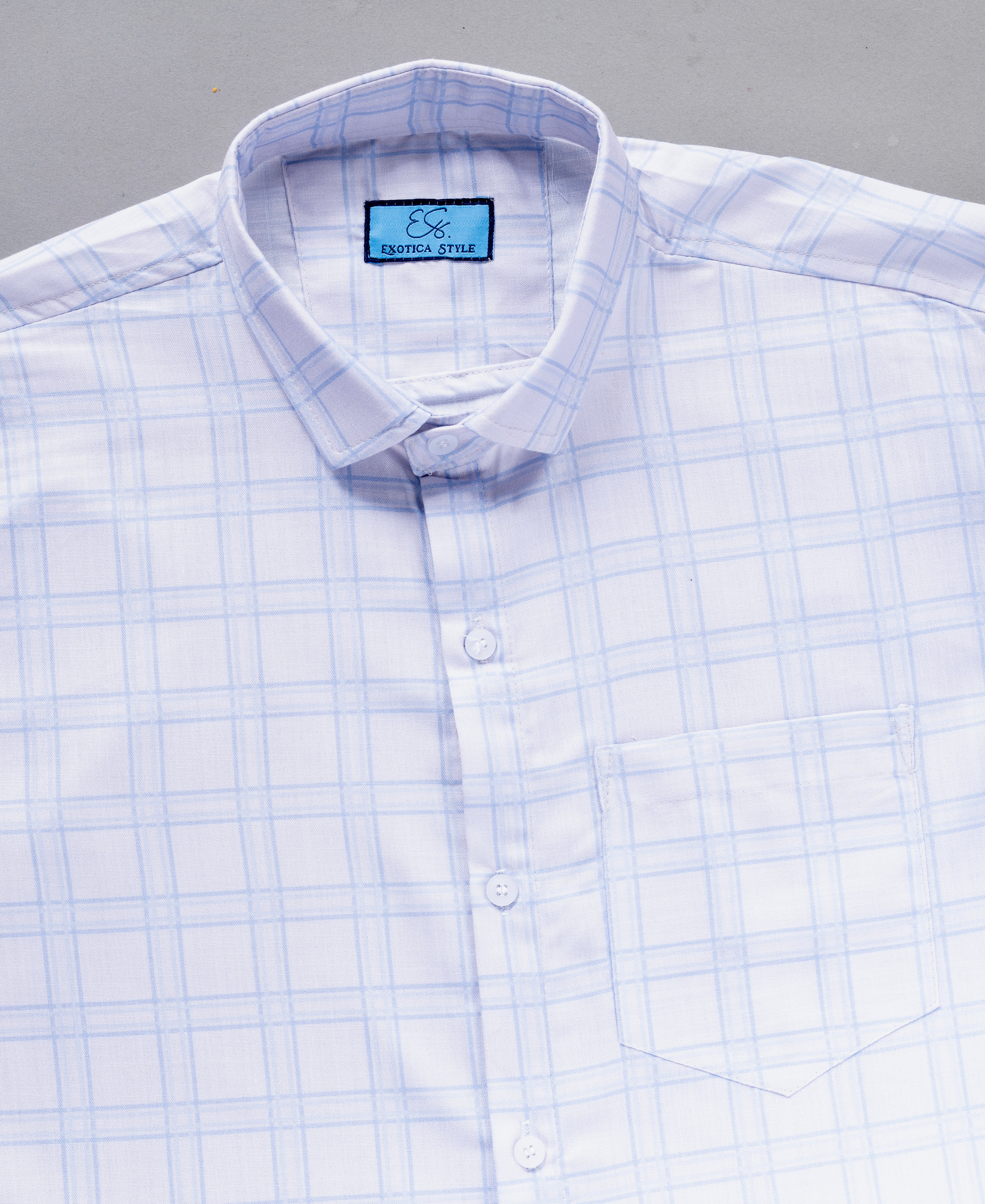 Men’s Light Blue Cotton Shirt with Subtle Checks