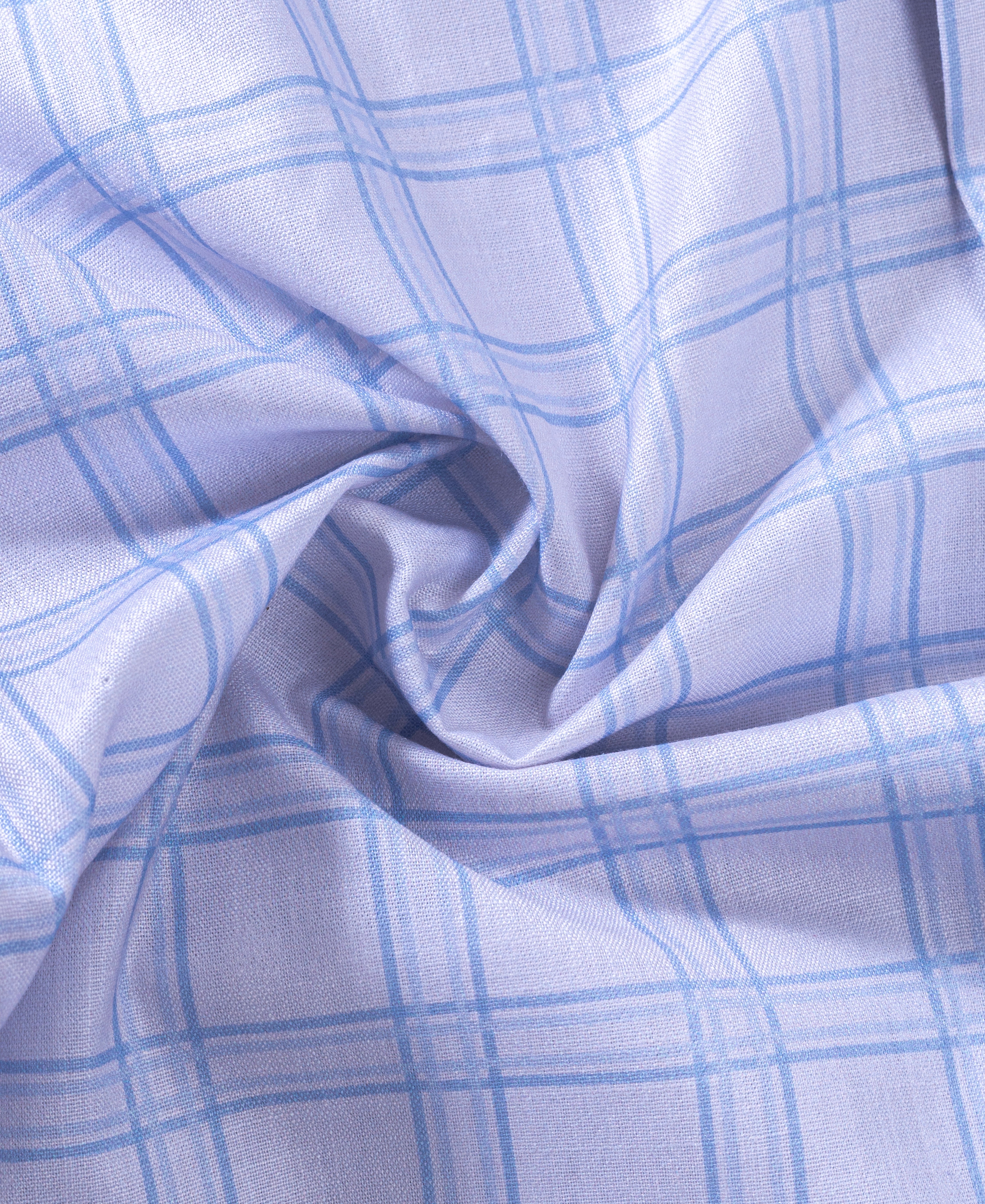 Men’s Light Blue Cotton Shirt with Subtle Checks