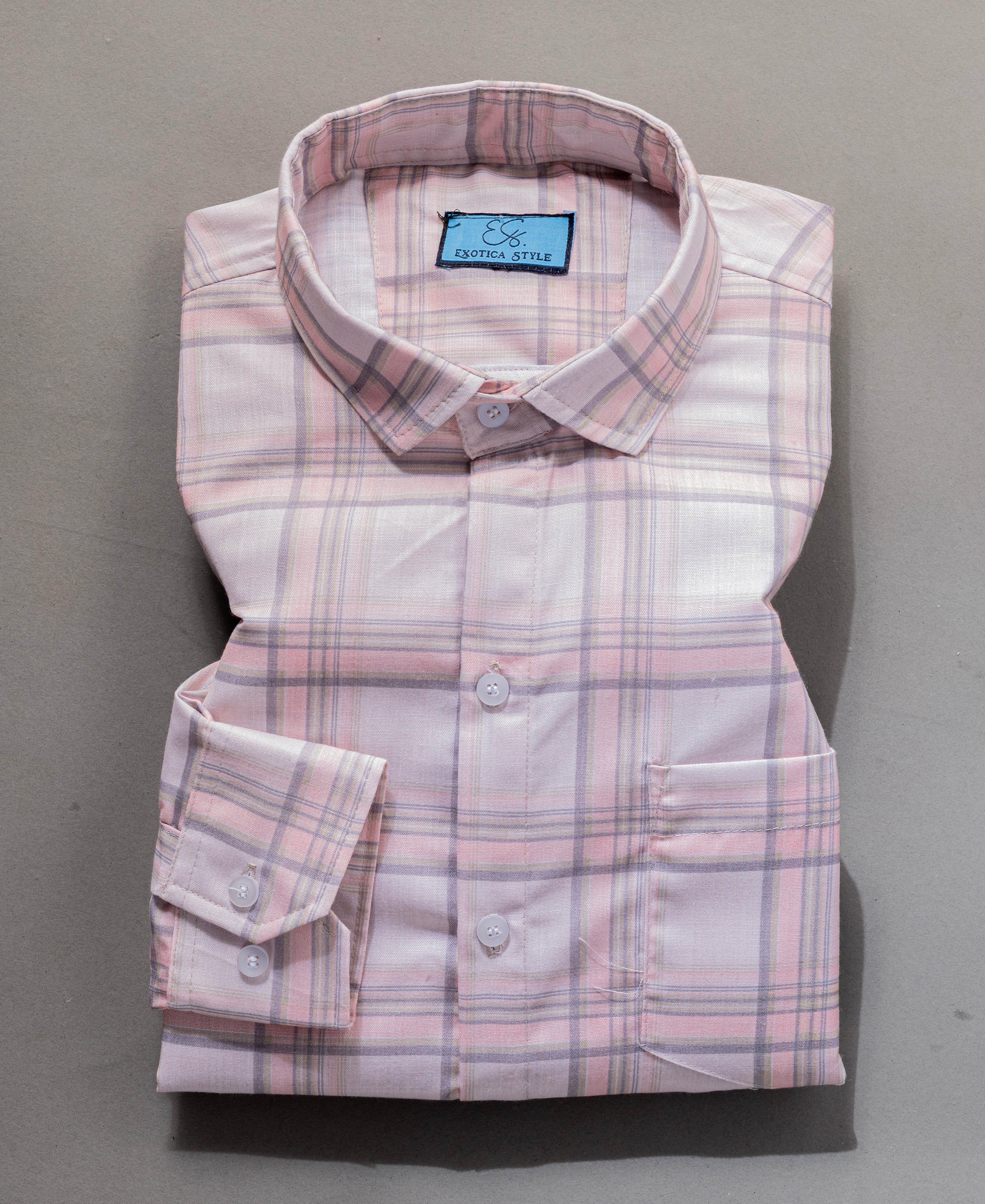 Classic Checked Cotton Shirt for Men in Beige & Gray