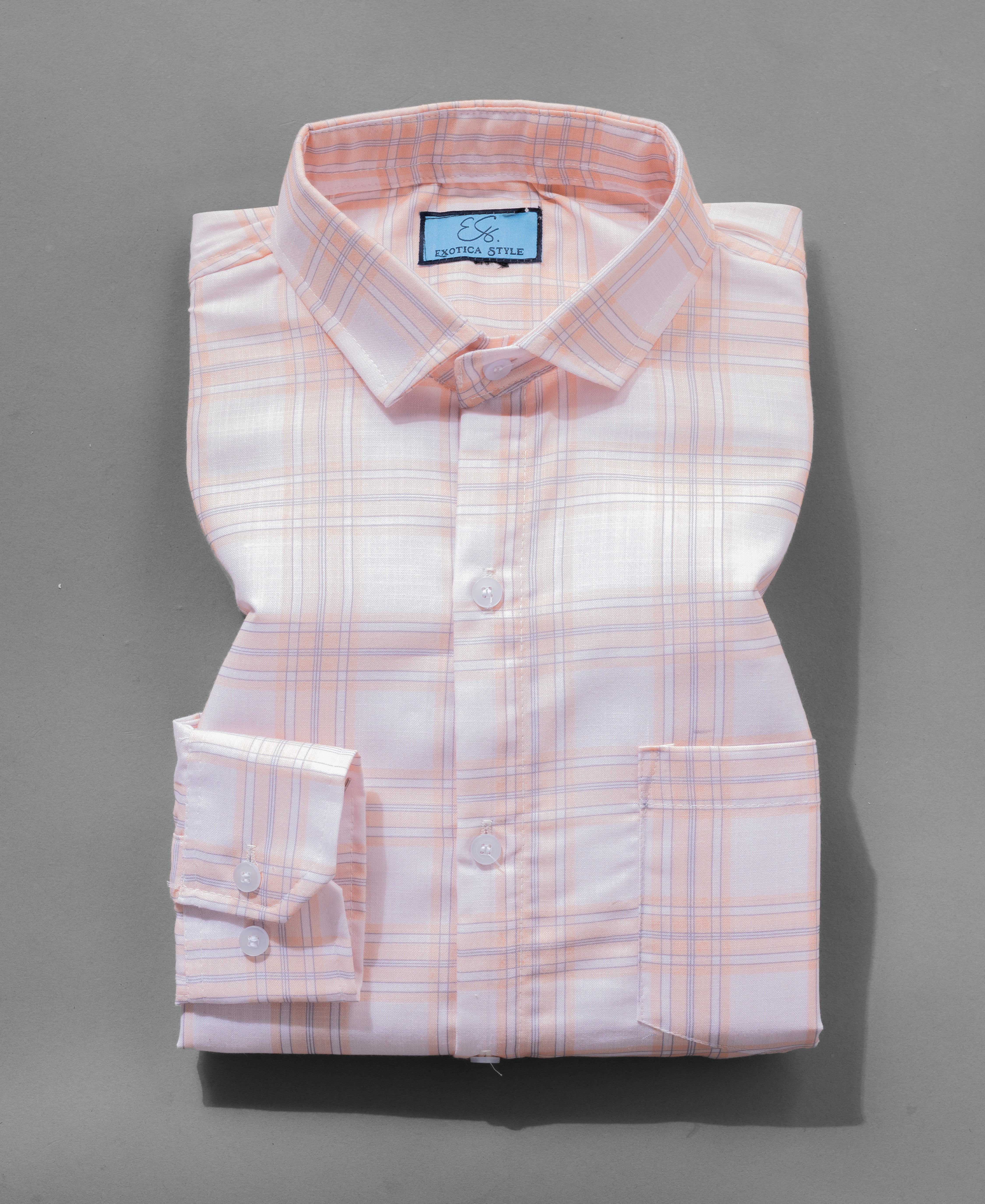 Beige Checked Cotton Shirt for Men