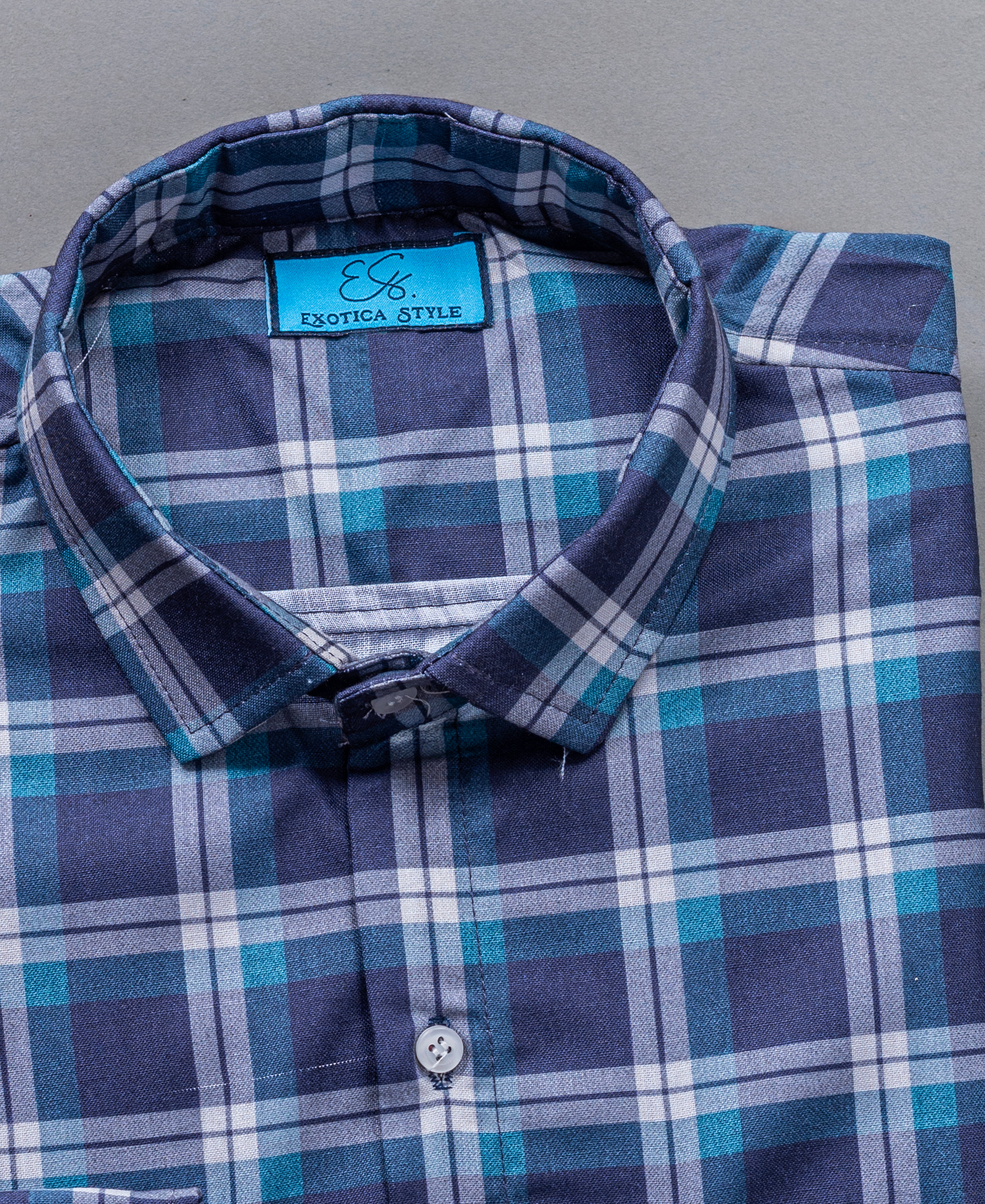 Cotton Blue Checkered Formal Men's Full Sleeve Shirt