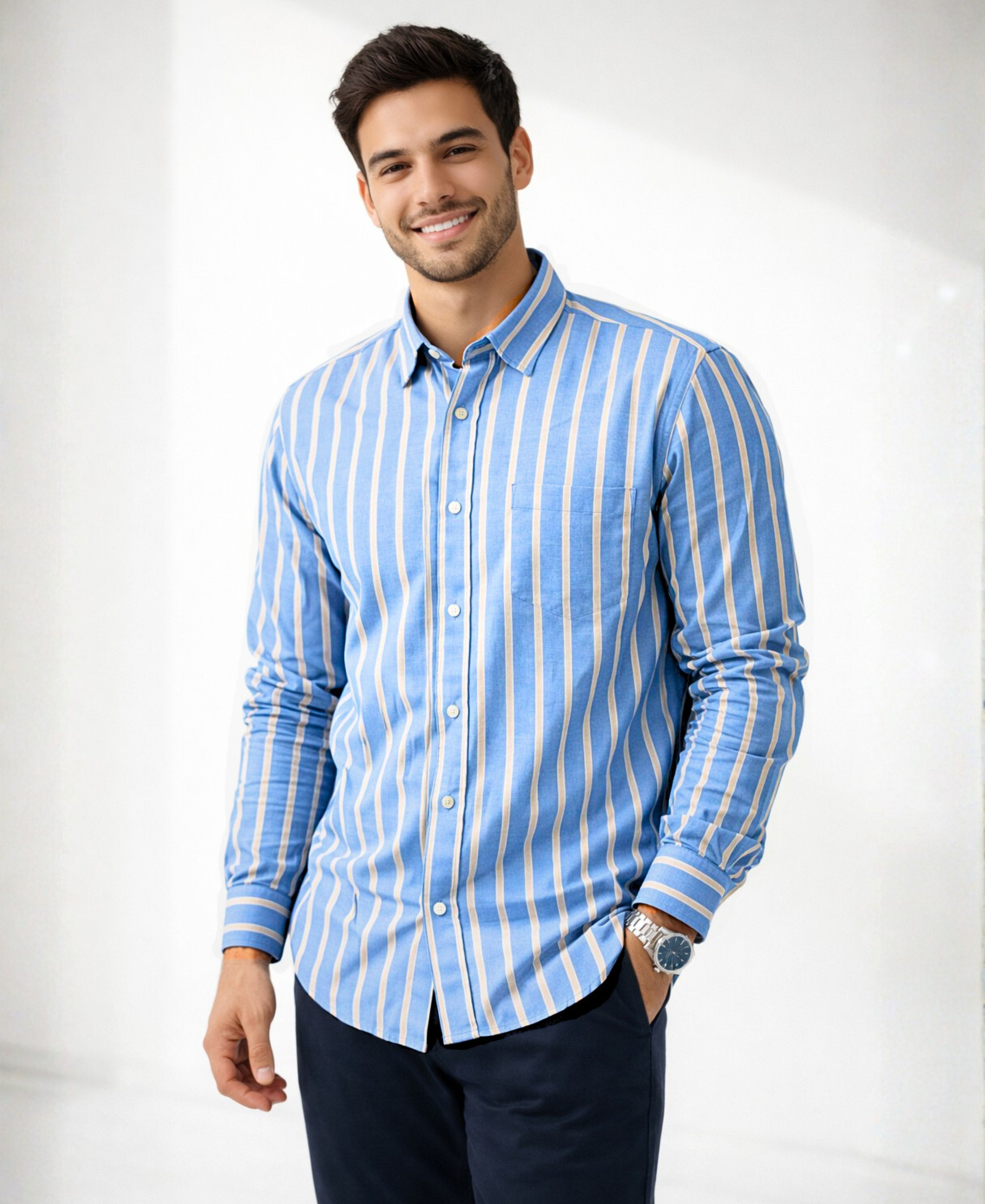 Regular Fit Striped Design Cotton Shirt for Men