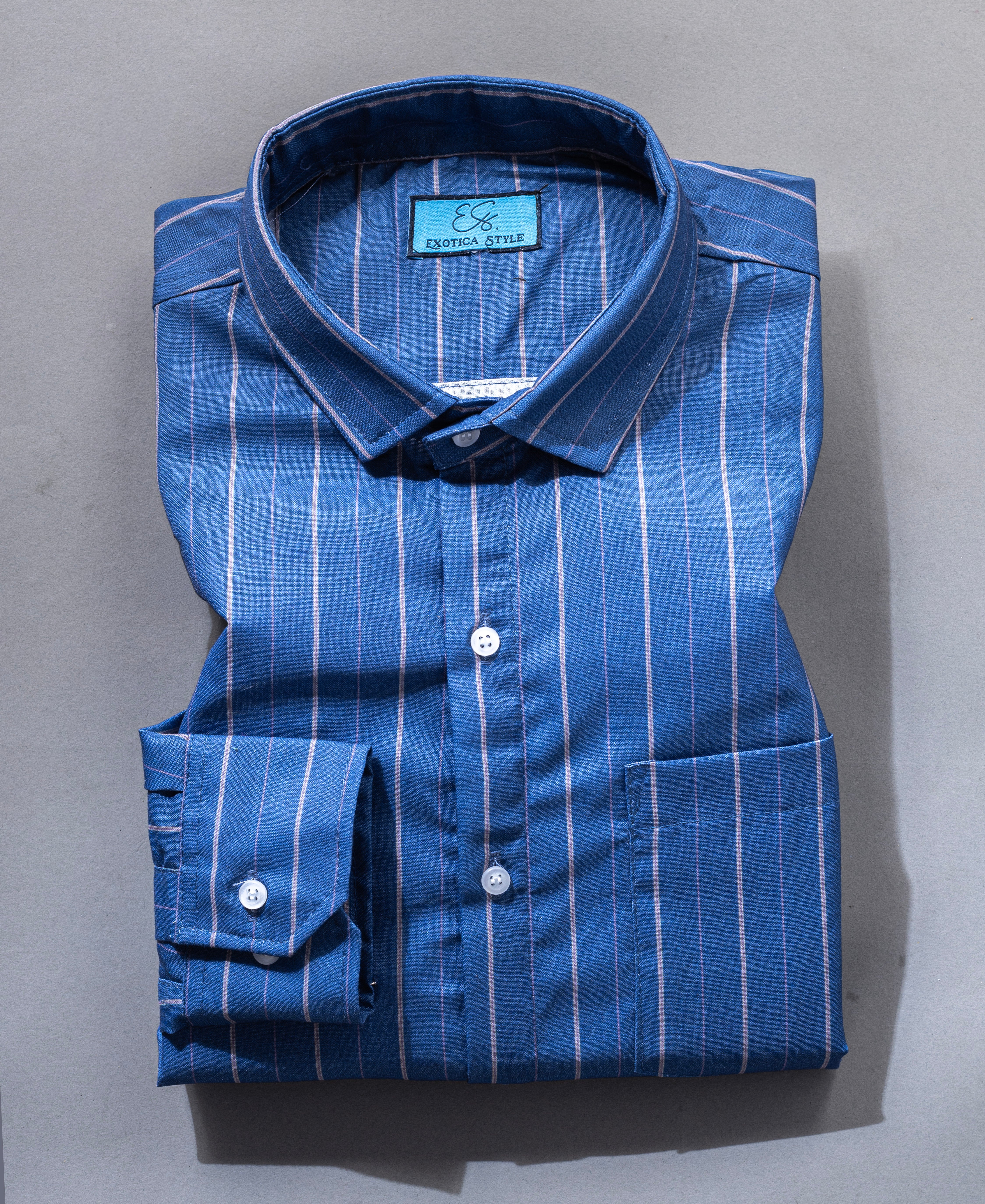Everyday Comfort Blue Striped Cotton Shirt for Men