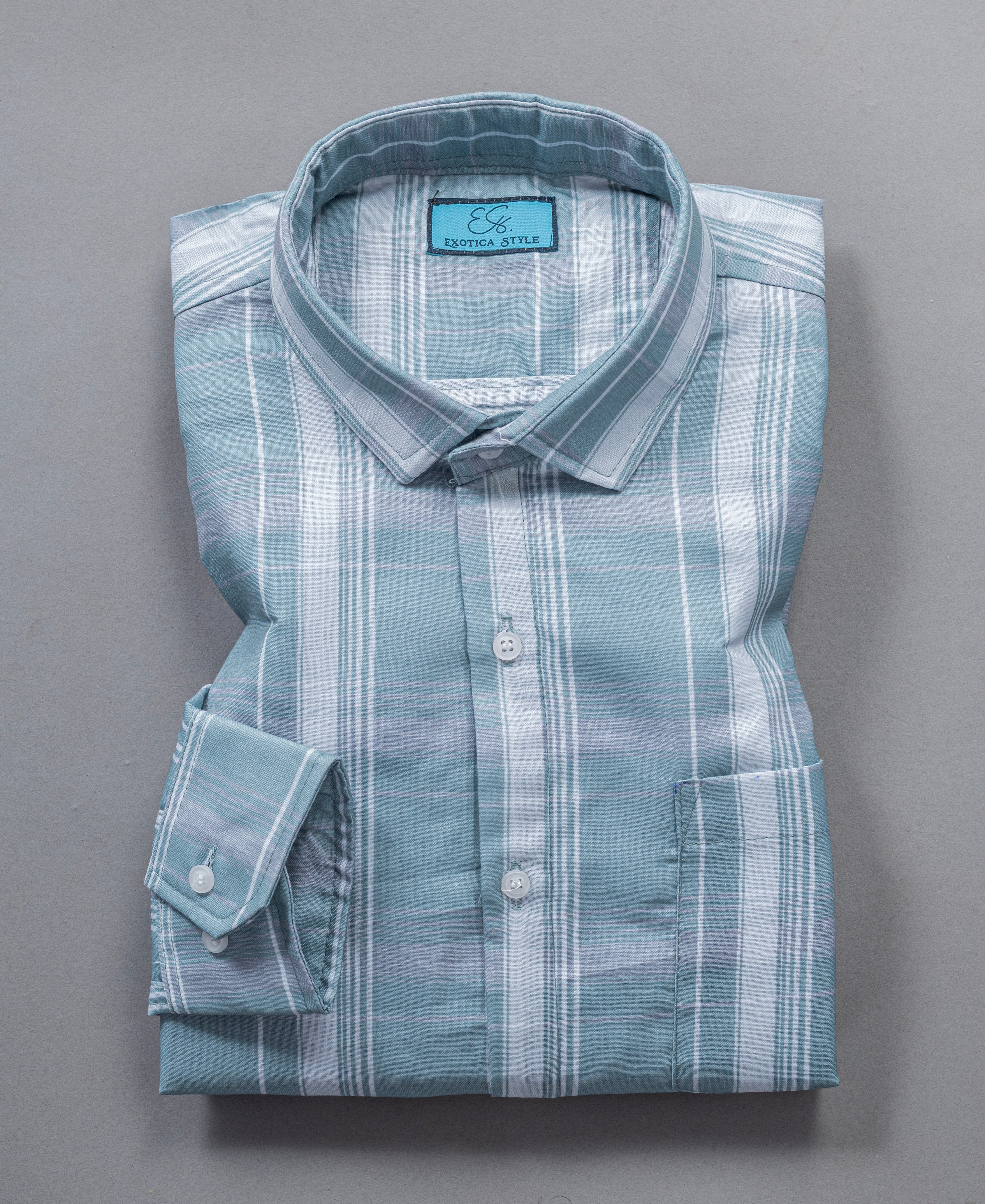 Mint Green Checked Pure Cotton Full Sleeve Classic Shirt