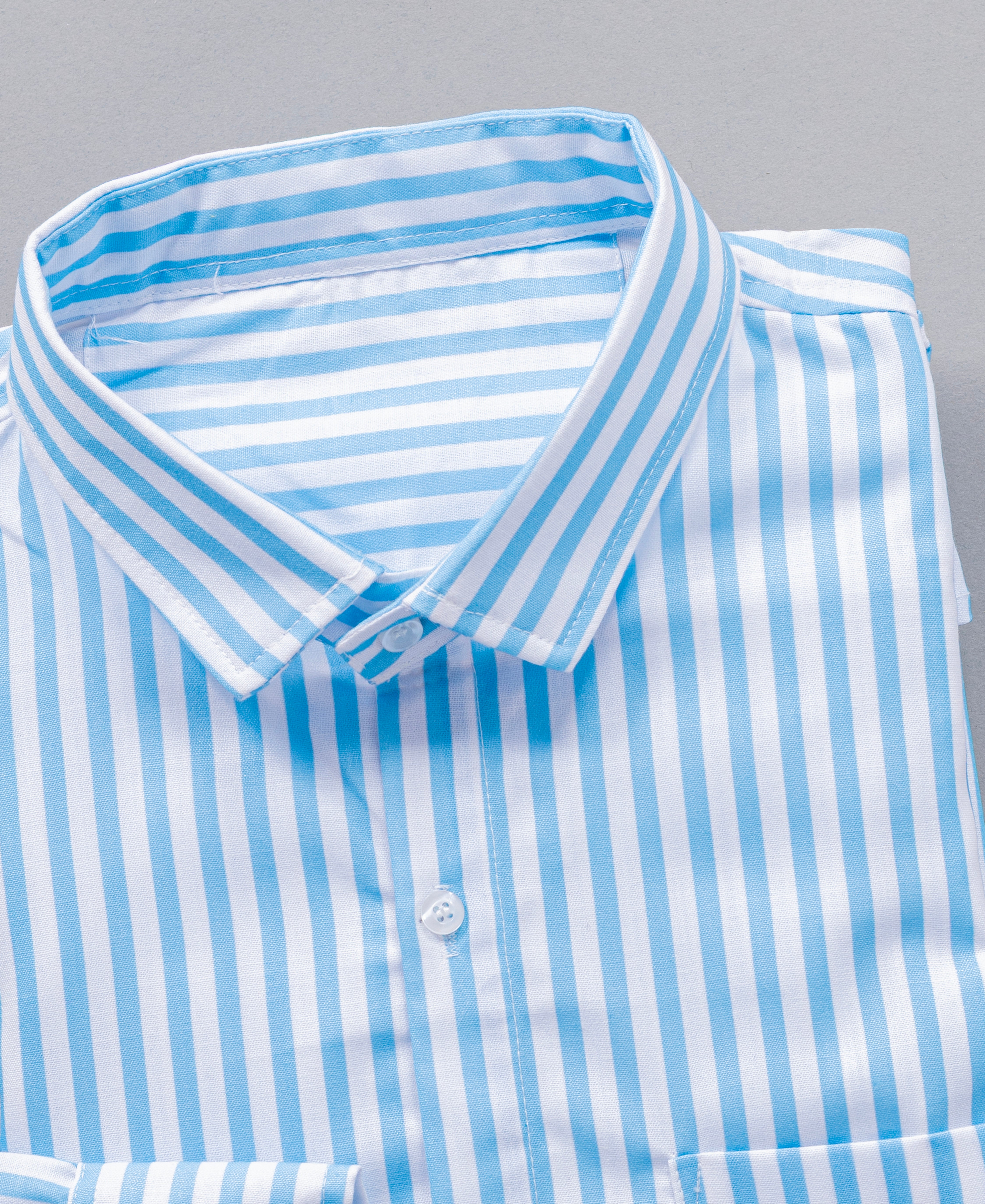 Blue and White Striped Design Cotton Shirt for Men