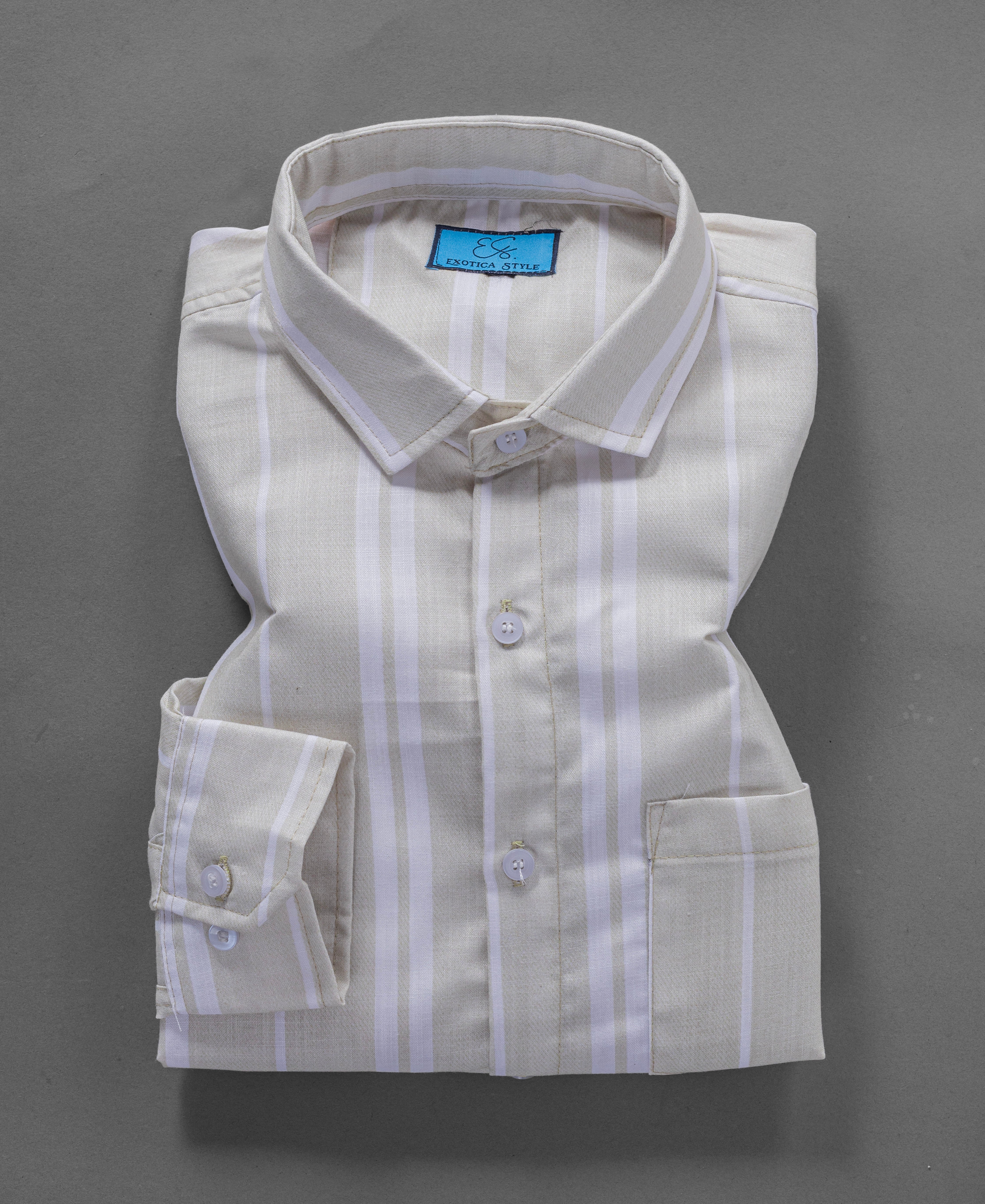 Men’s Full Sleeve Cotton Shirt in Soft Green Striped Pattern