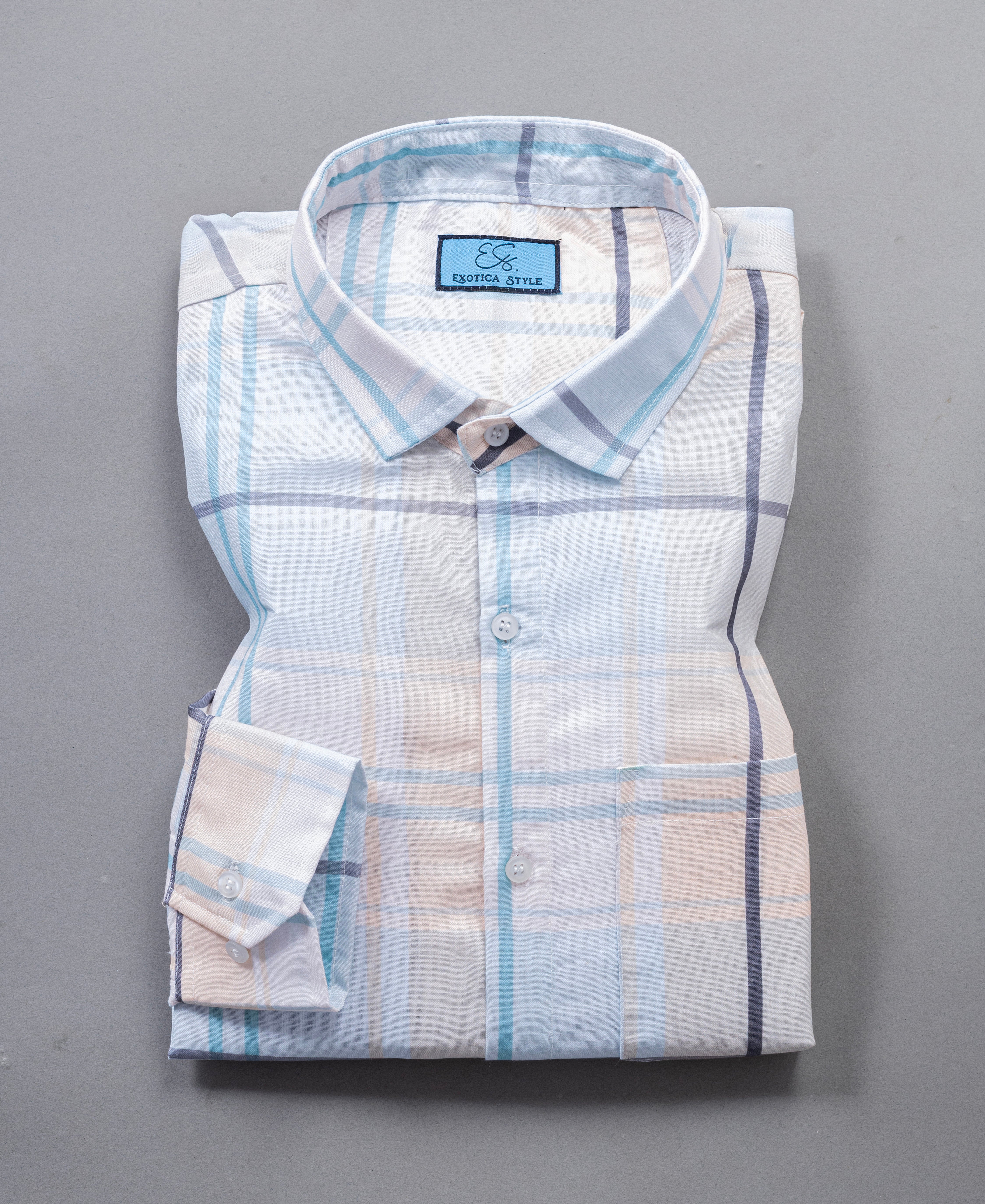 Blue and Yellow Cotton Checks Design Shirt with Pocket