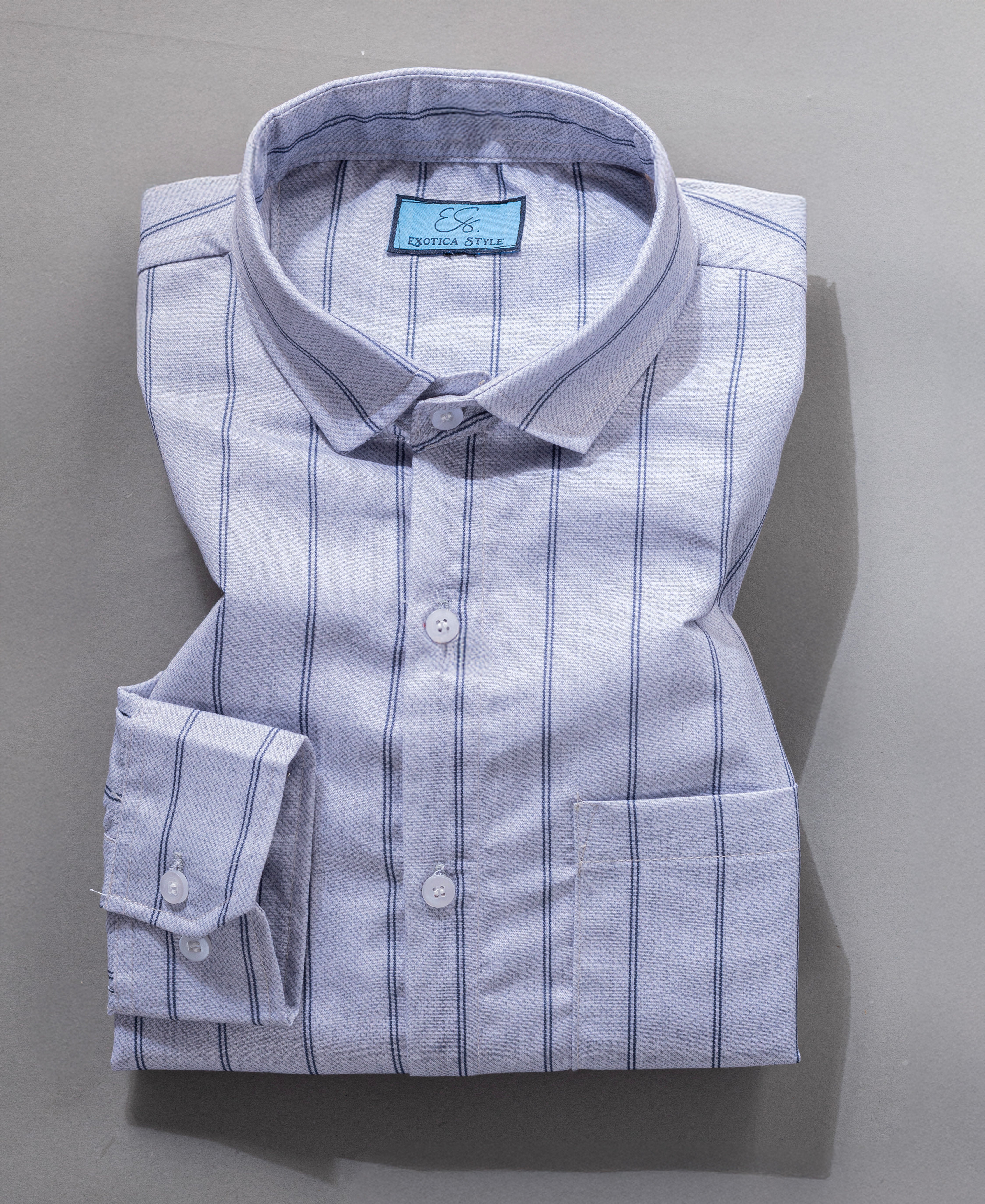 Regular Fit Cotton Shirt for Men with Gray Stripes